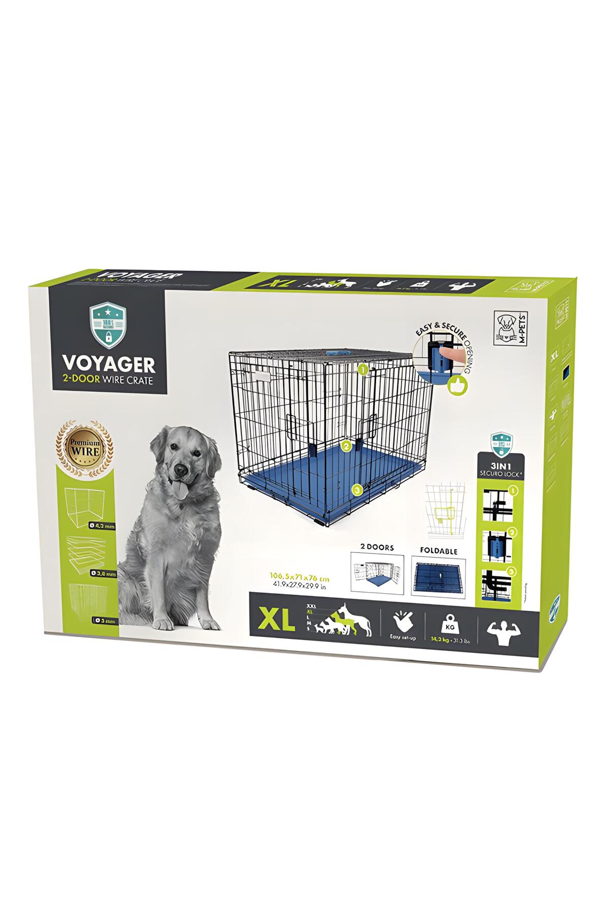 قفس سگ فلزی تاشو دو در ام‌پتس M-PETS Voyager، آبی، ۱۰۶×۷۱×۷۶ سانتی‌متر