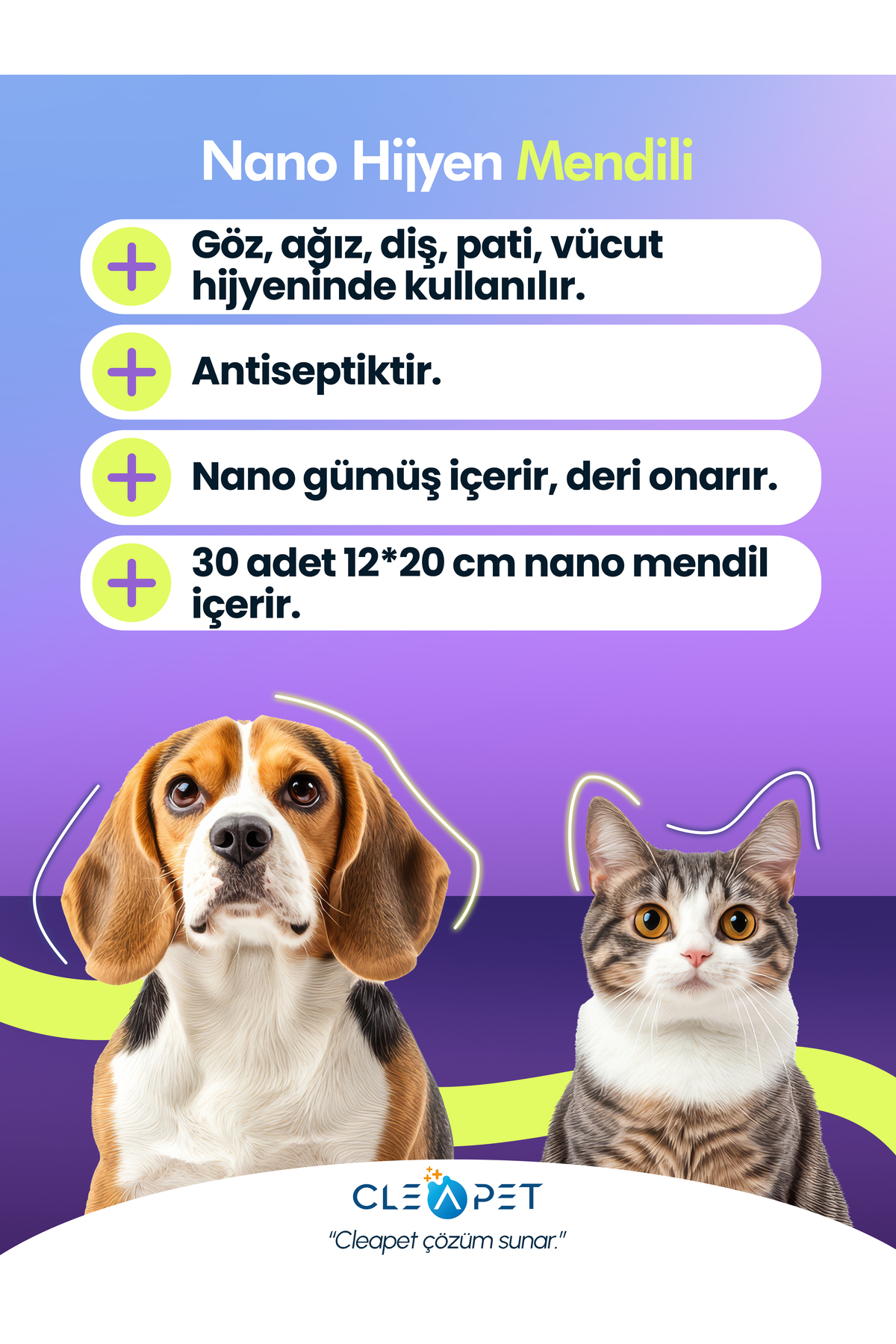 دستمال بهداشتی نانو استریل حیوانات کلی‌پت Cleapet، ۳۰ عددی، مدل 22