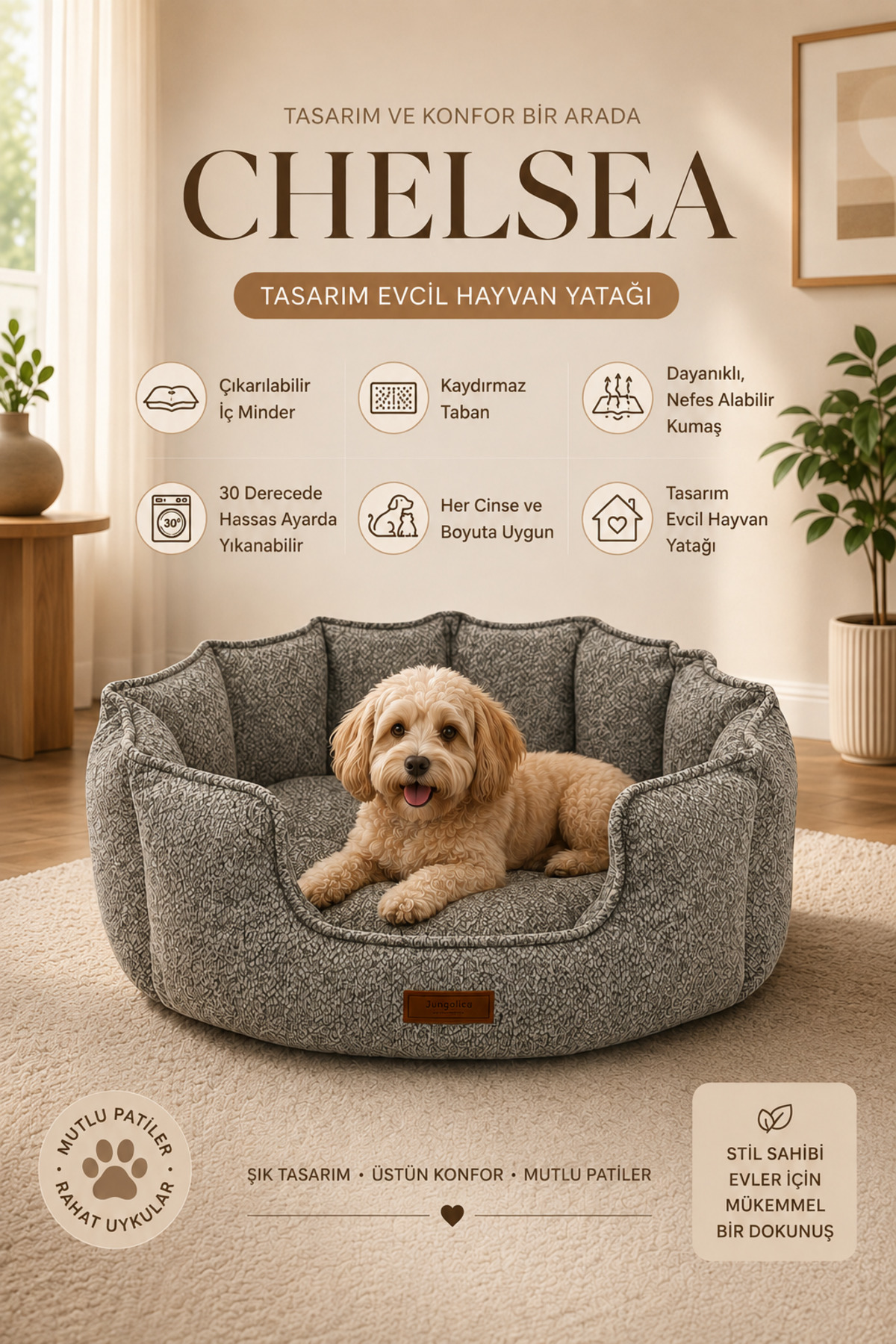 تخت خواب گربه و سگ جونگولیکا Jungolica Pet Products Chelsea Premium، مدل JPP84، خاکستری