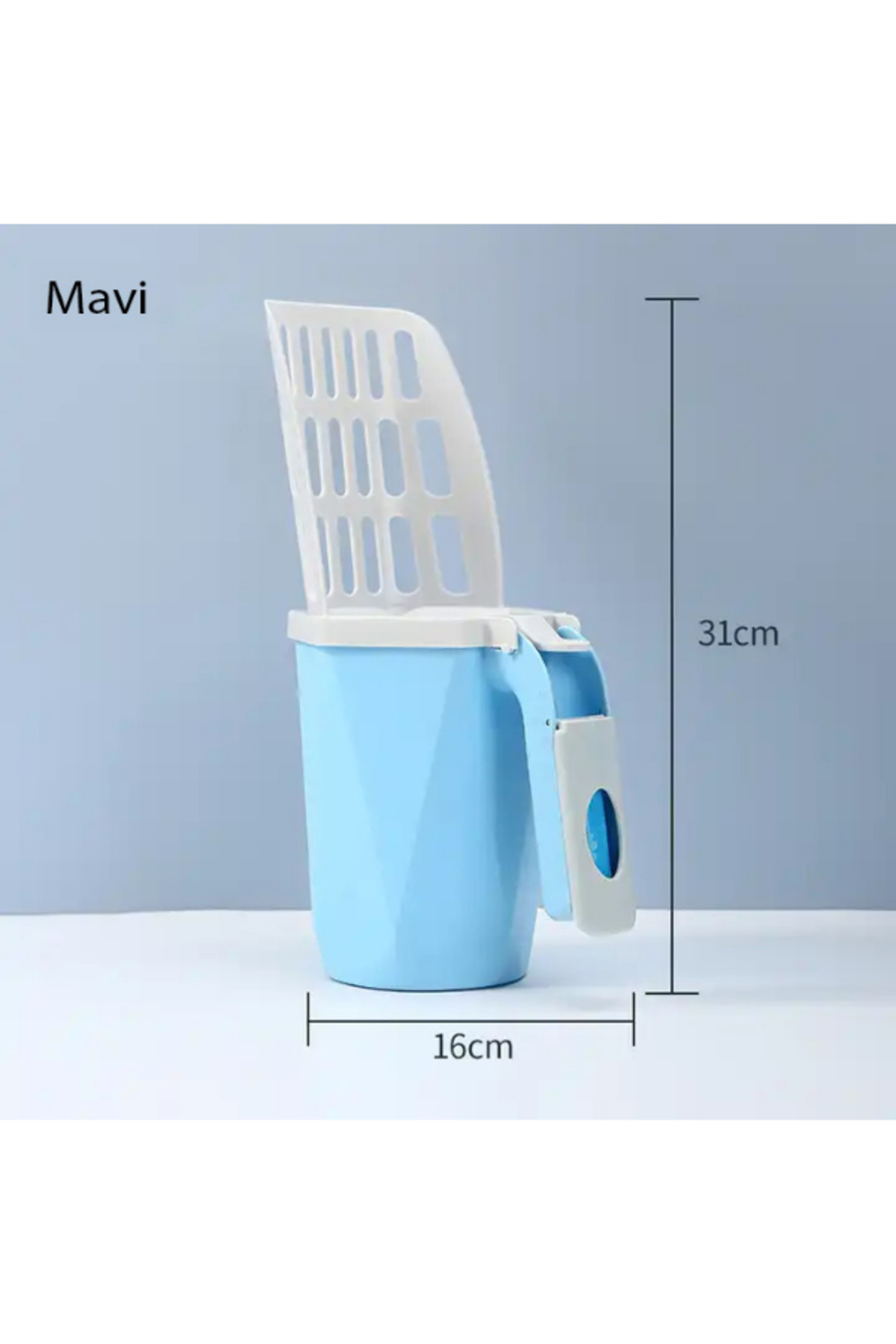 بیلچه خاک گربه لیترلکس LitterLux با الک و محفظه کیسه، مدل DP-042، آبی