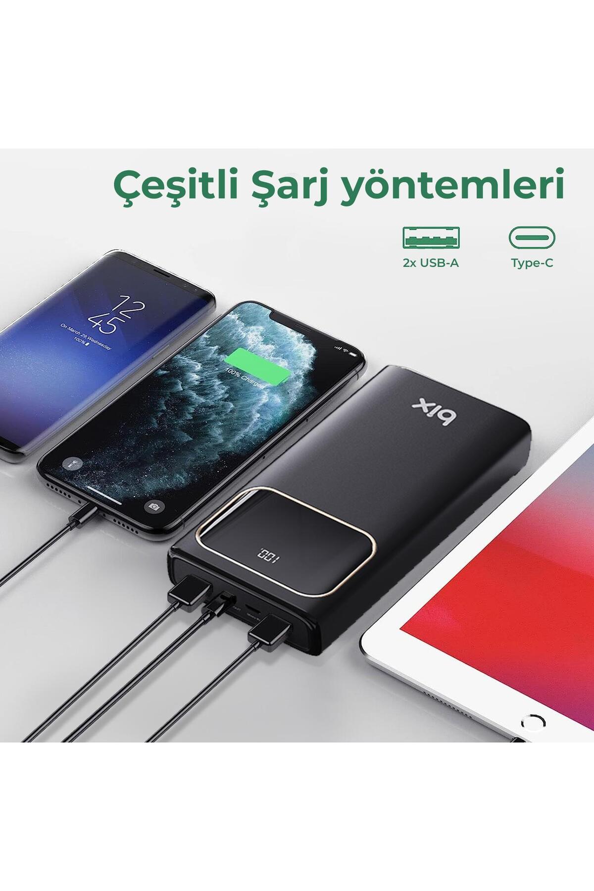 پاوربانک PB303 30000MAH 60W 2 USB و خروجی PD نوع C با پشتیبانی از شارژ سریع نشانگر LED مشکی اورجینال Bix