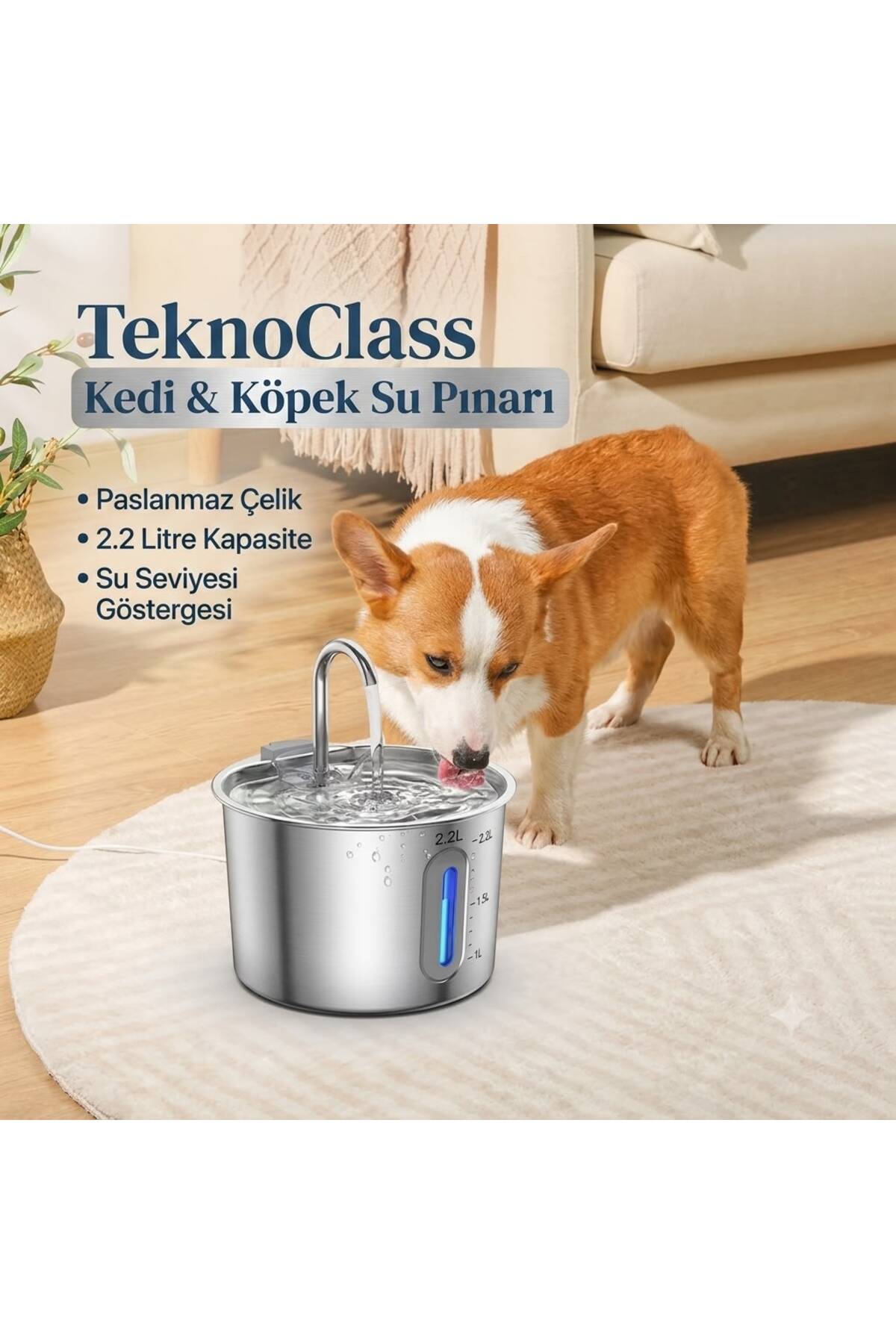 آبخوری فواره‌ای هوشمند از فولاد ضدزنگ برای گربه و سگ تکنوکلاس TeknoClass، مدل TKN-502