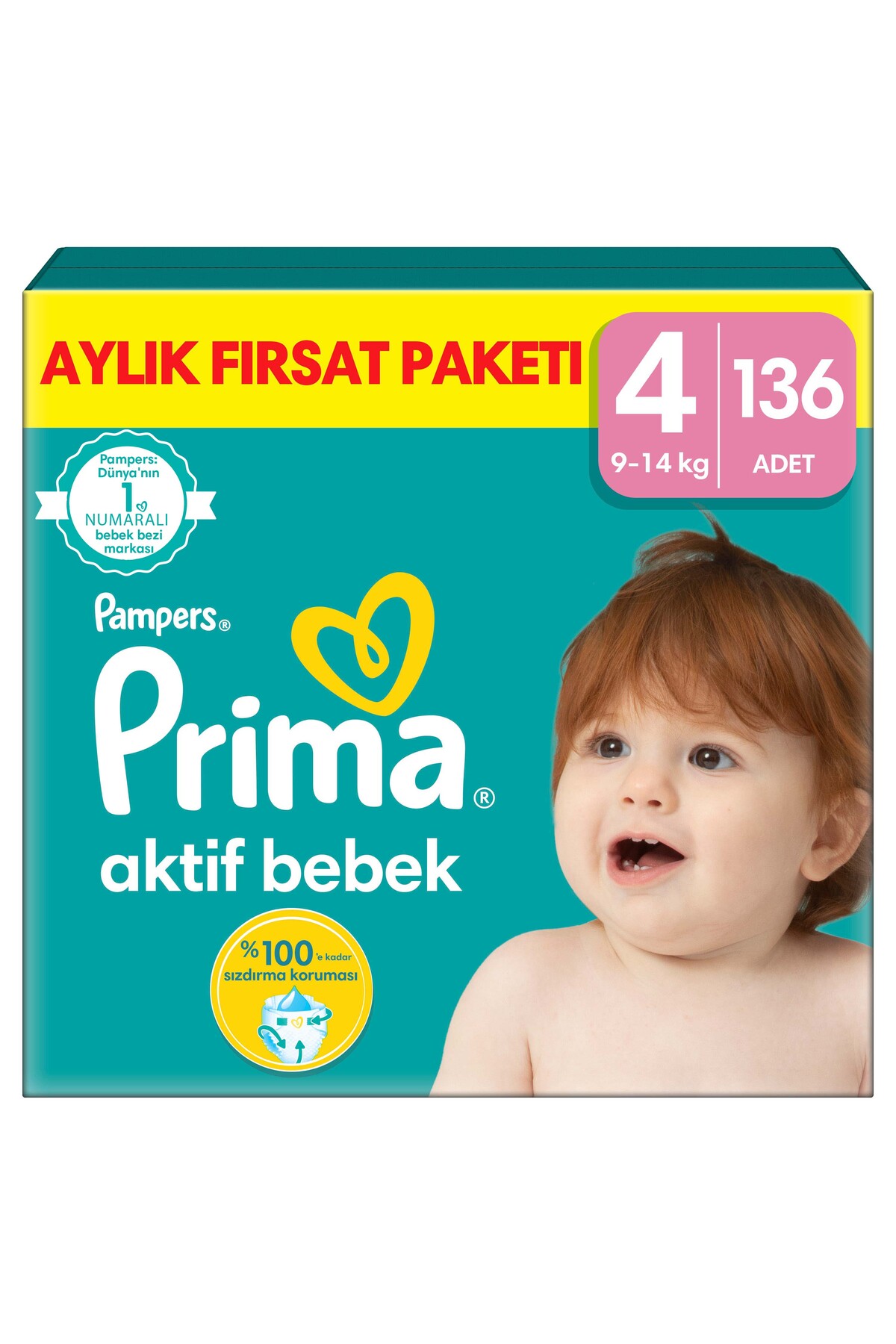 پوشک بچه بسته فرصت ماهانه اکتیو سایز 4 136 عدد اورجینال Prima