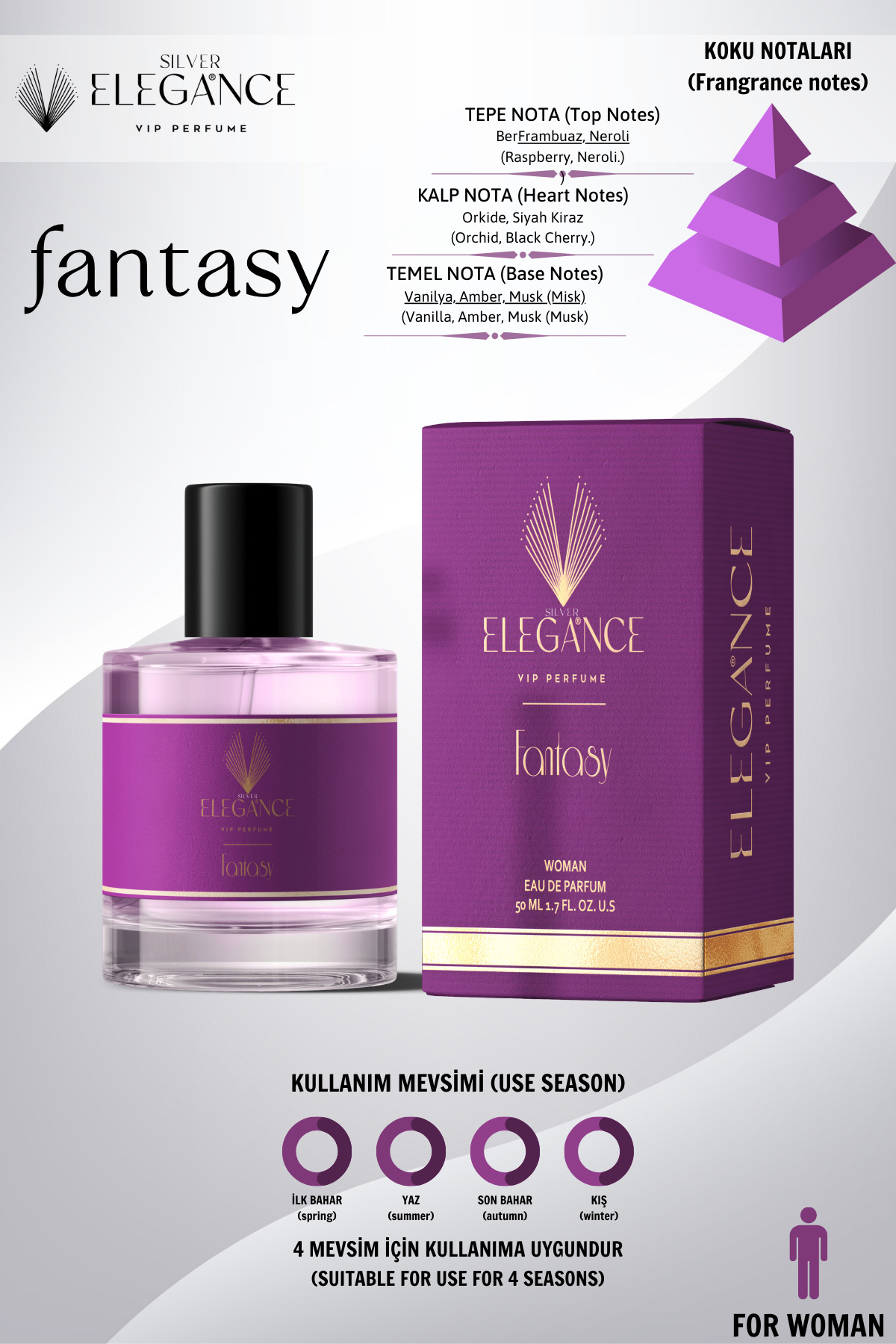 عطر زنانه 50 میلی لیتری فانتزی با رایحه ای شیک و جذاب silver elegance vip perfume