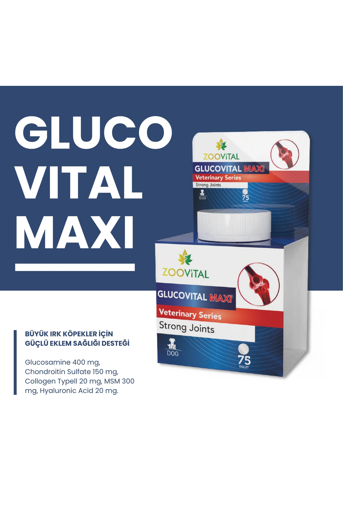 مکمل سگ زوویتال Zoovital Glucovital Maxi، ۷۵ قرص برای پشتیبانی از عضلات و مفاصل