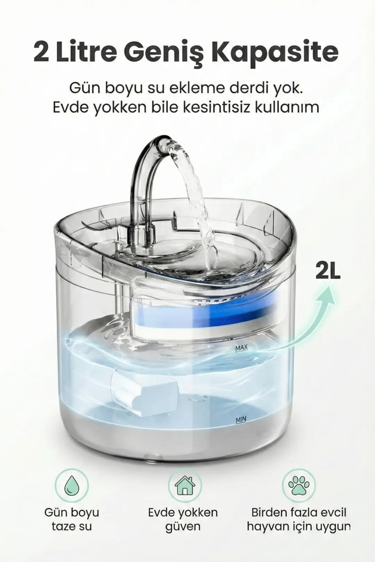 آبخوری فواره‌ای خودکار حیوانات خانگی وکسجن VEXGEN WF060، ظرفیت ۲ لیتر، پمپ کم‌صدا