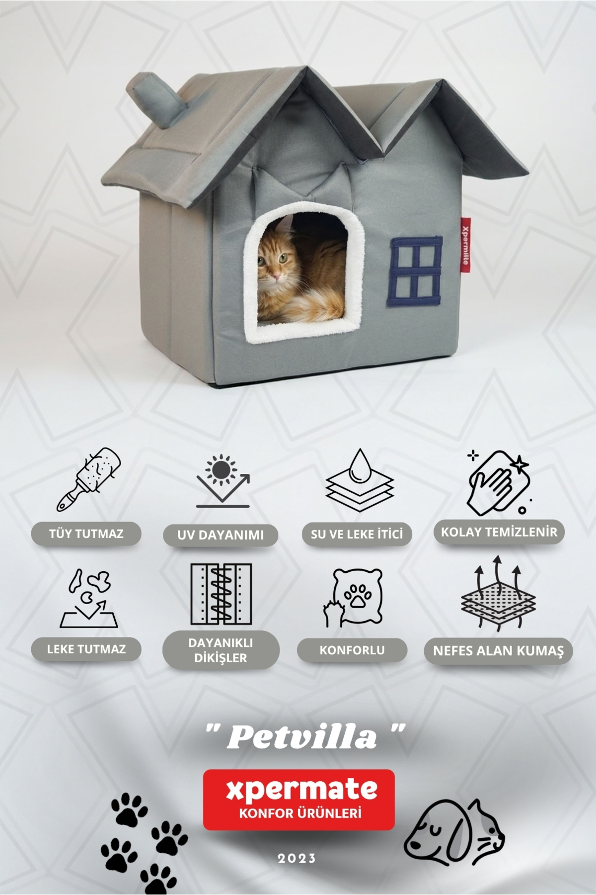 خانه گربه اکسپرمت XPERMATE Petvilla، خاکستری زغالی، مدل XPETVILKEDEV4535