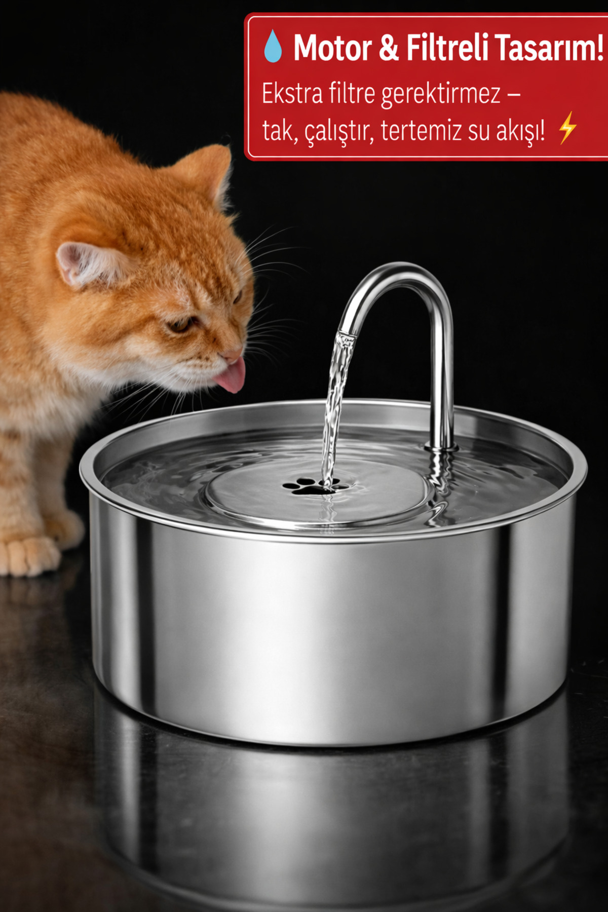 آبخوری فواره‌ای گربه و سگ اومو Oumo، ۲٫۵ لیتری استیل با فیلتر کربن فعال 2.5 L