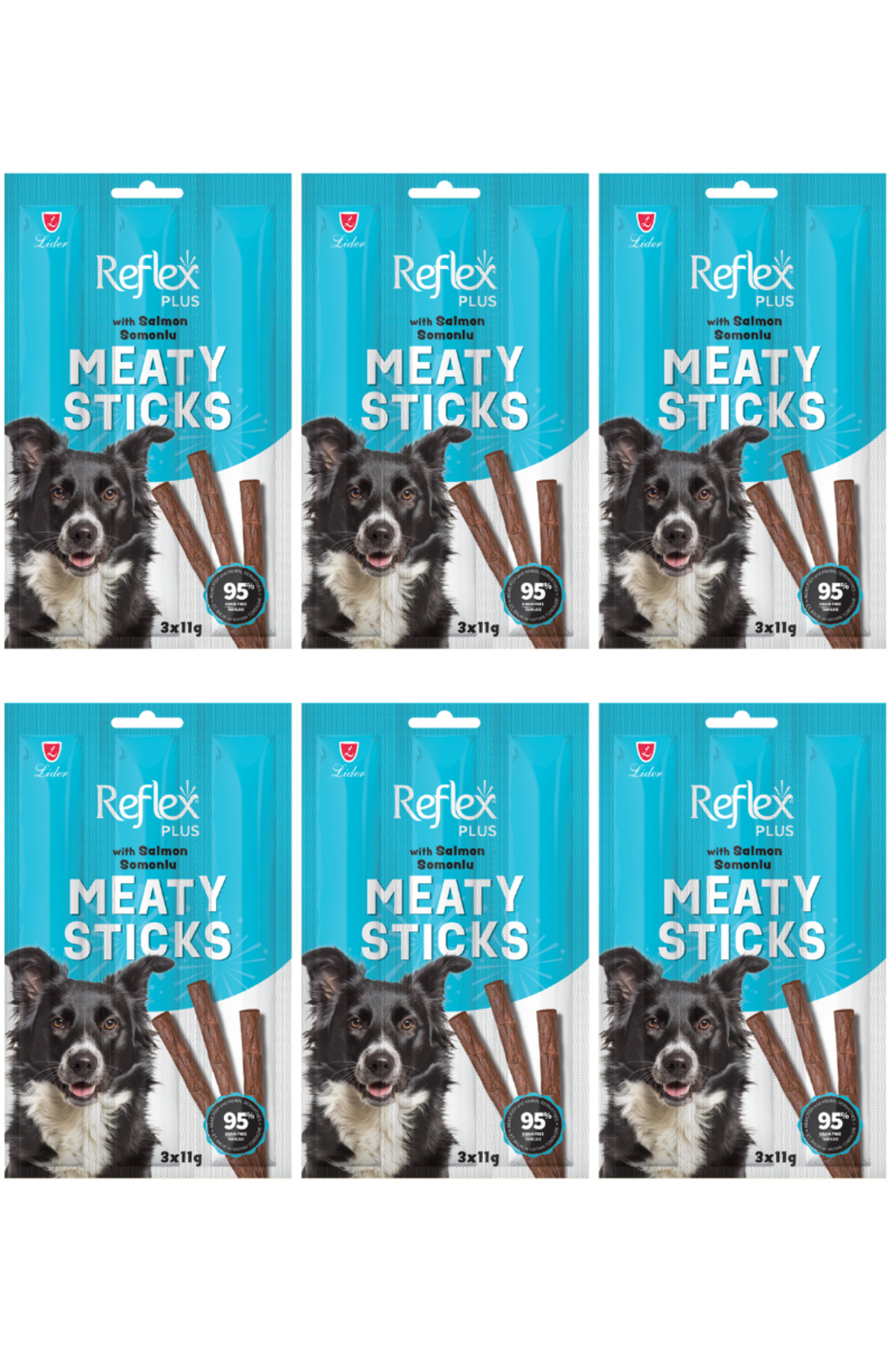 تشویقی میله‌ای سگ بالغ رفلکس Reflex Meaty Sticks با طعم سالمون، ۳×۱۱ گرم، ۶ عدد