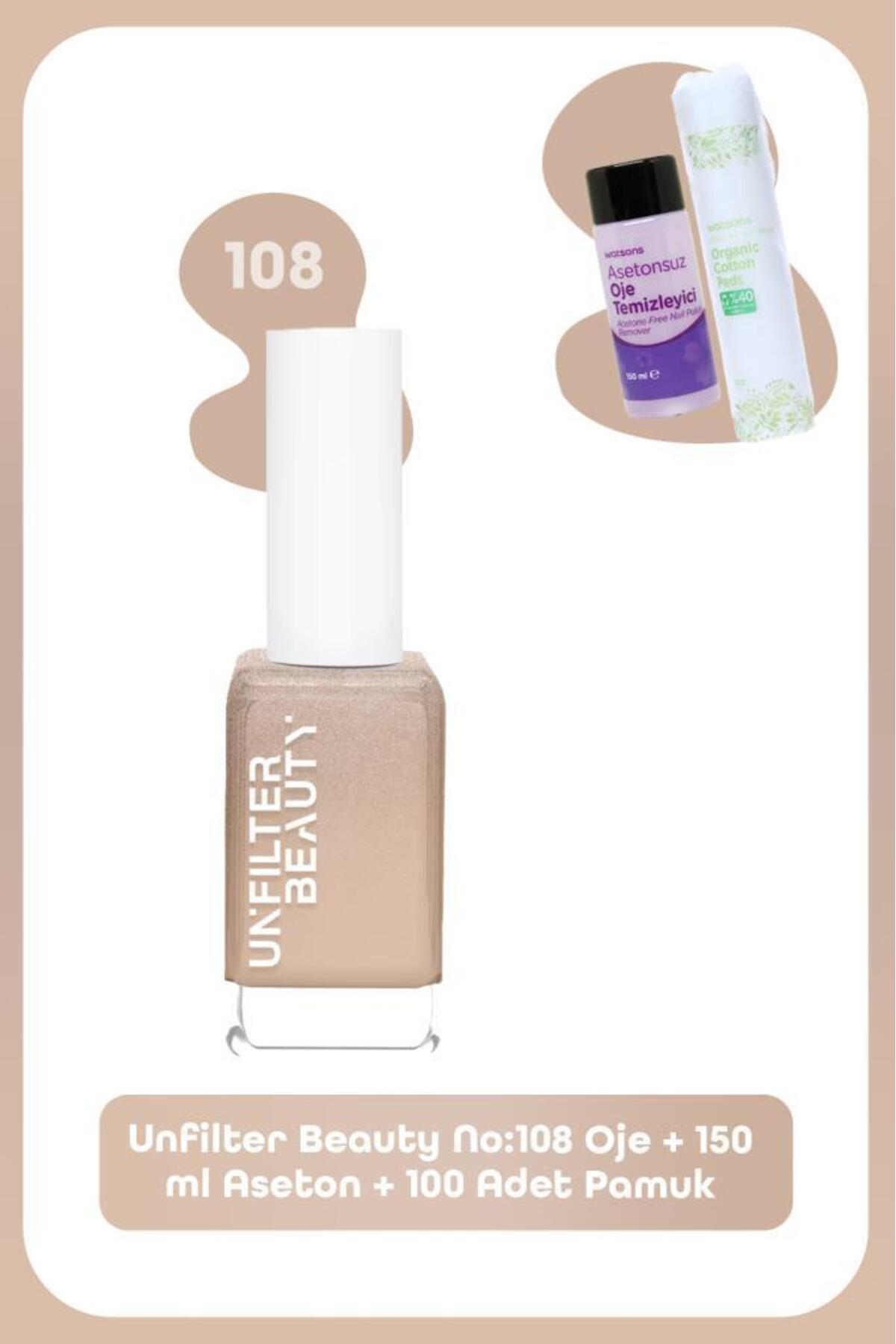 ست لاک ناخن No:108، استون ۱۵۰ میلی‌لیتری و ۱۰۰ عدد پنبه از آنفیلتر بیوتی Unfilter Beauty