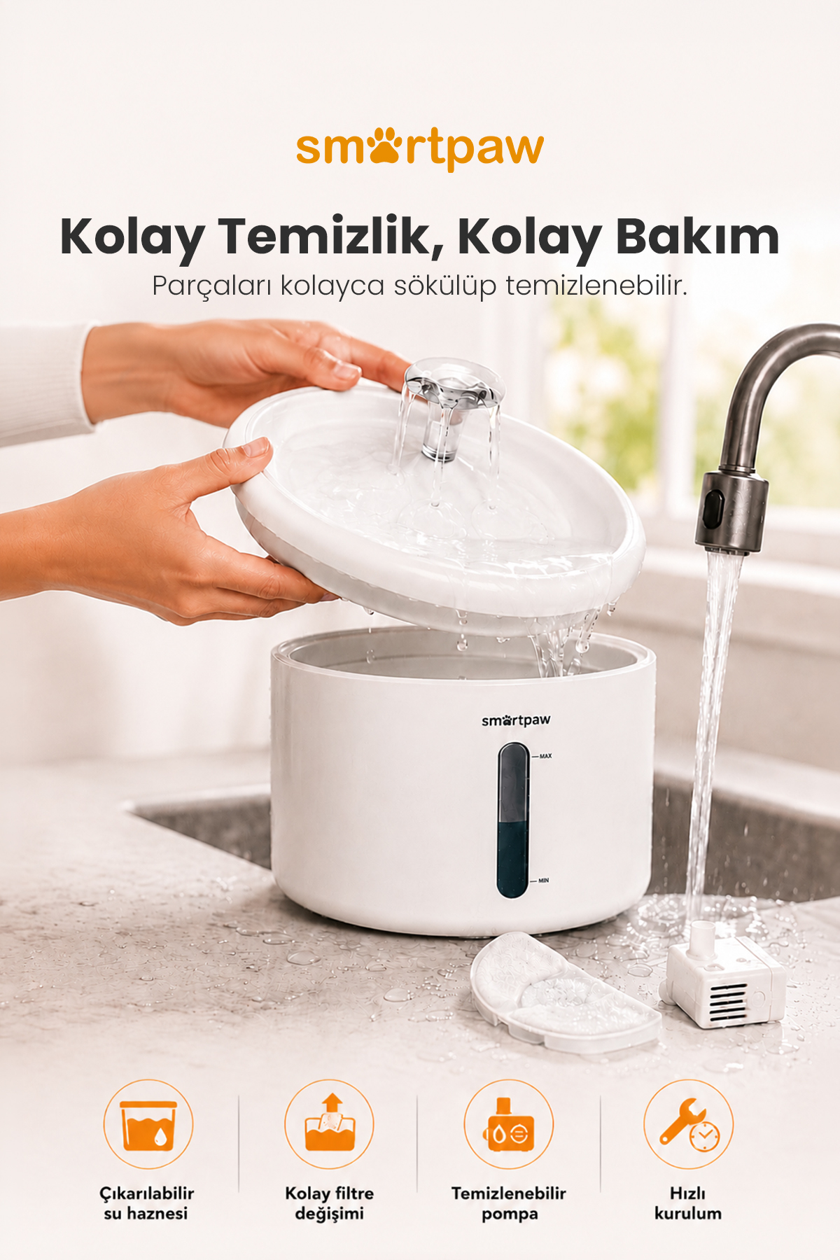 آب‌خوری فواره‌ای گربه اسمارت‌پا SMARTPAW، سری Aqua Core، ظرفیت ۲٫۵ لیتر و دو حالت جریان