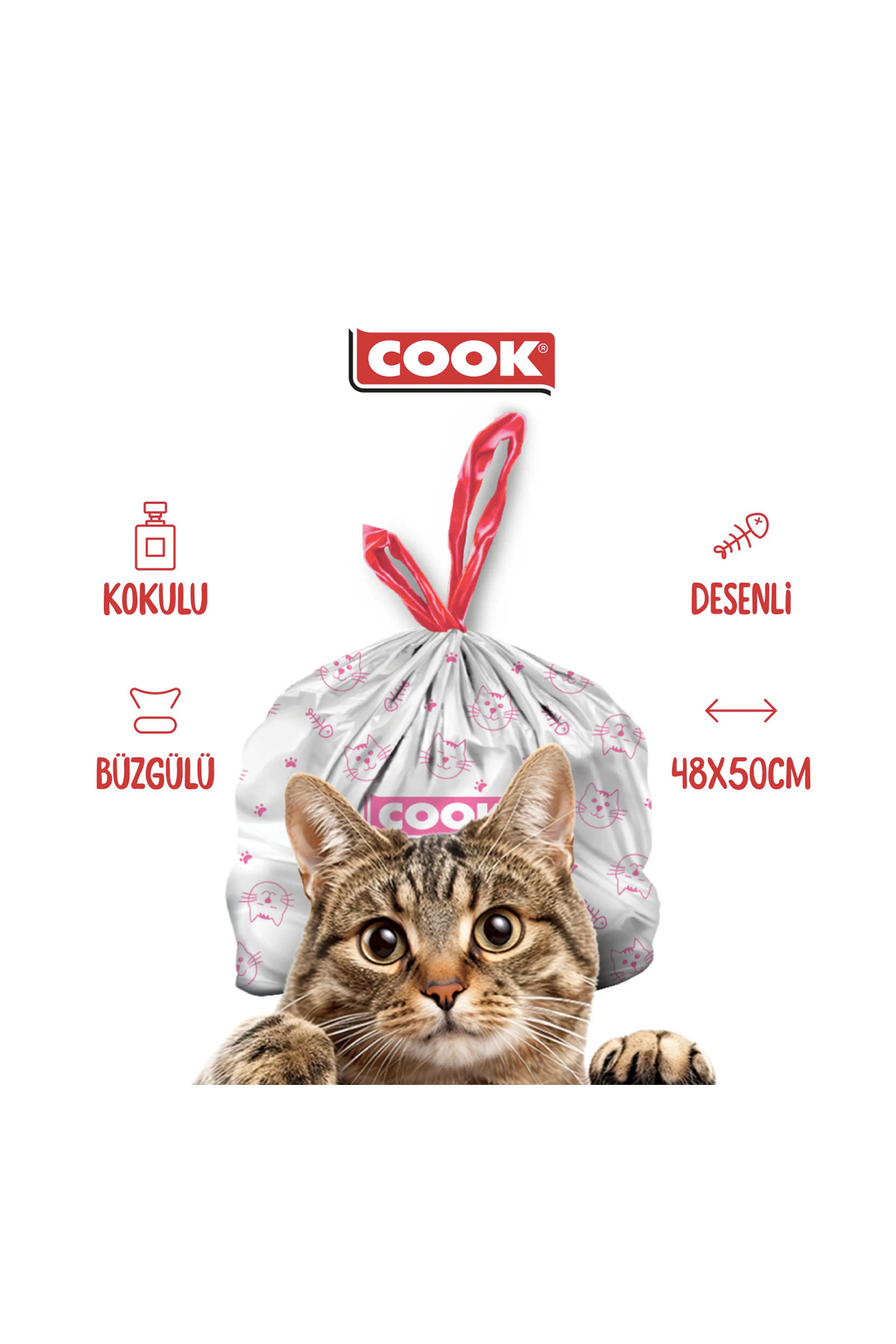 کیسه زباله بنددار توالت گربه کوک COOK، با رایحه صابون، ۵۰×۴۸ سانتی‌متر، بسته ۲۰ عددی