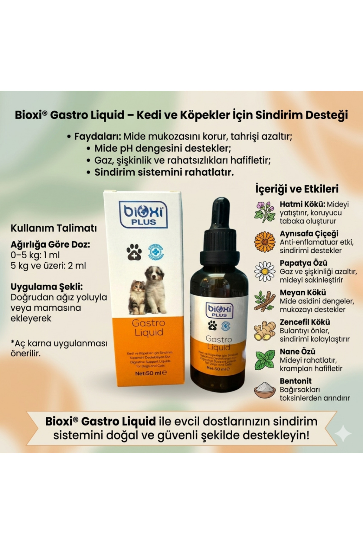 مکمل مایع پشتیبان گوارش گربه و سگ بایوکسی Bioxi GastroLiquid، ۵۰ میلی‌لیتر