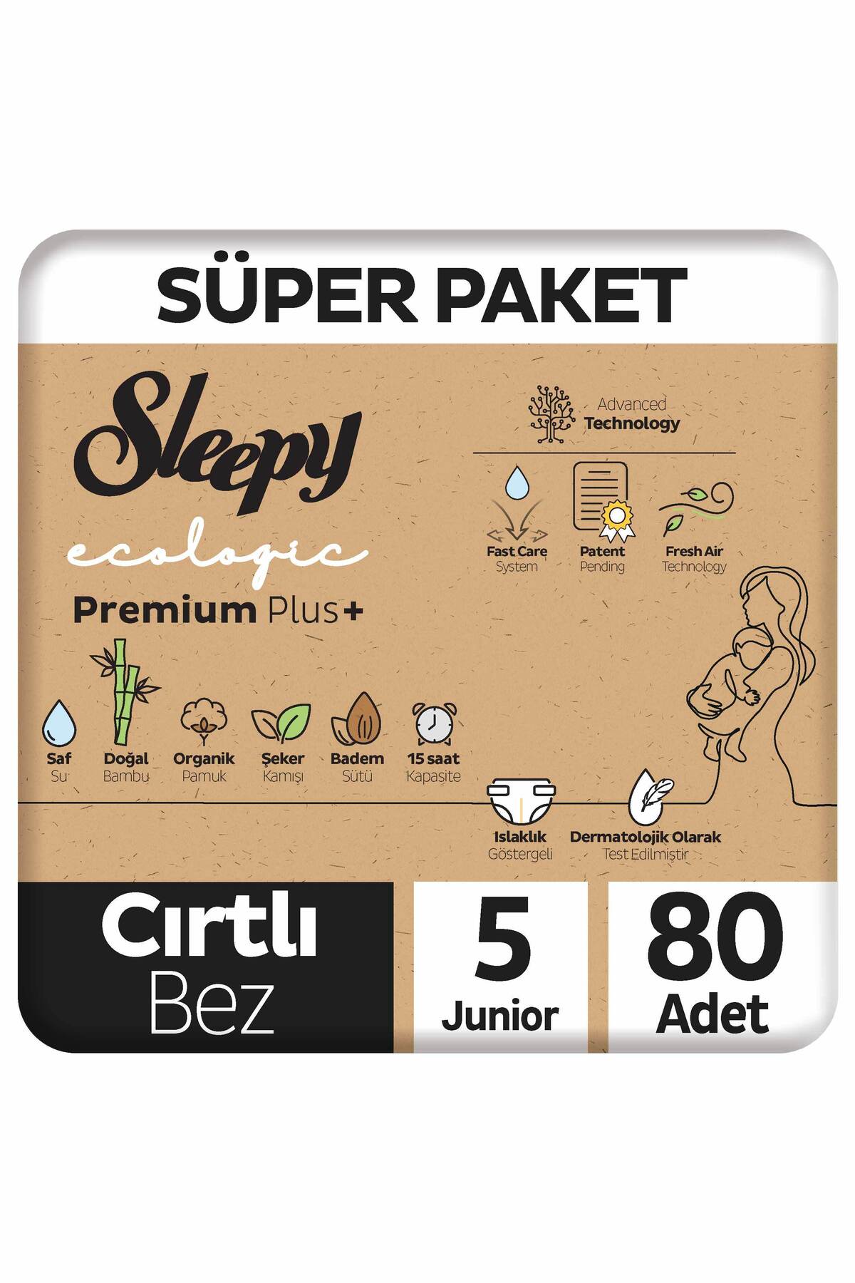 پوشک بچه ECOLOGIC PREMIUM PLUS SUPER PACK سایز 5 جونیور 80 عددی اورجینال Sleepy
