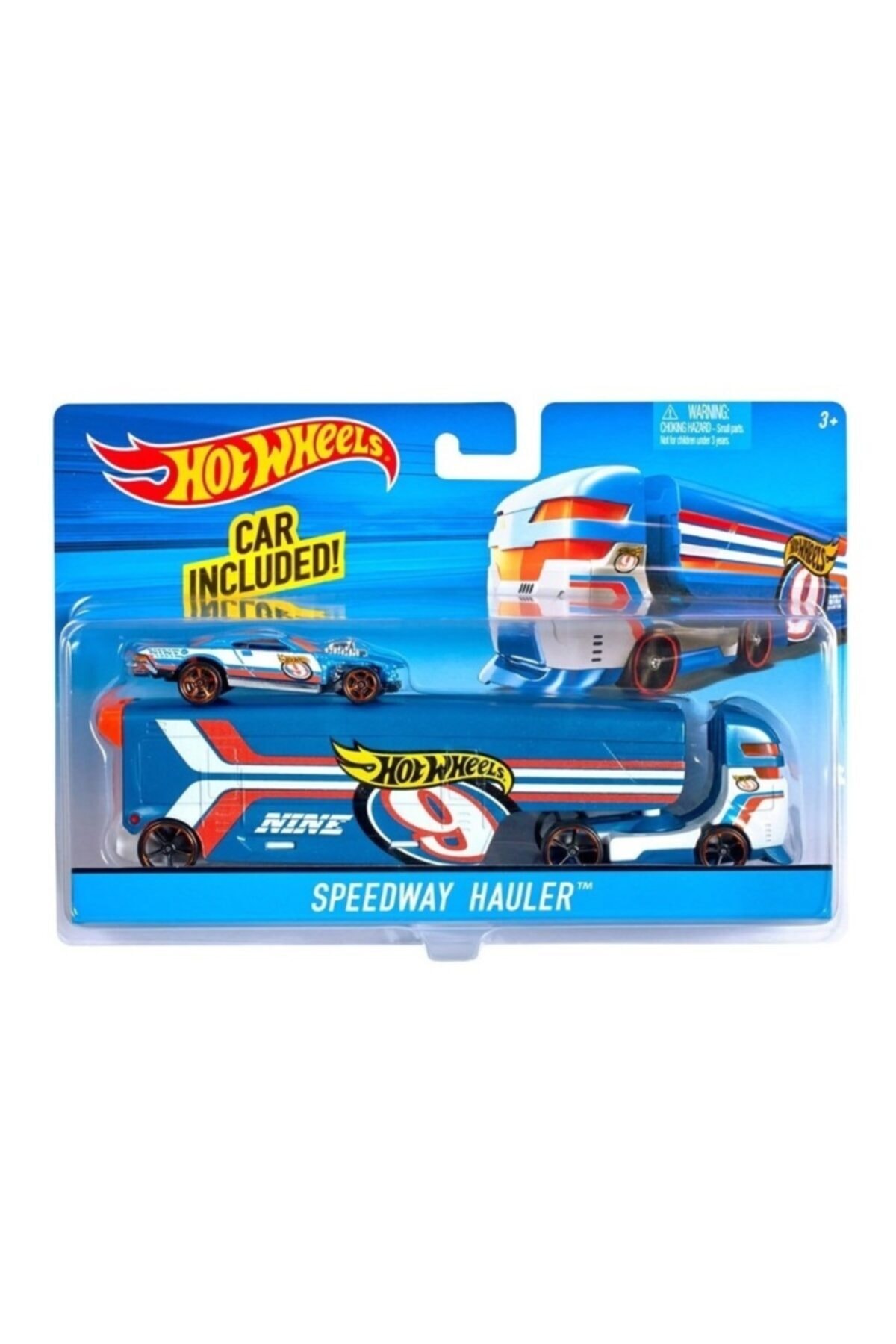 ماشین اسباب بازی کامیون باربری اصلی SPEEDWAY HAULER DKF85 اورجینال HOTWHEELS CARRIER TRUCK AND CAR HOT WHEELS