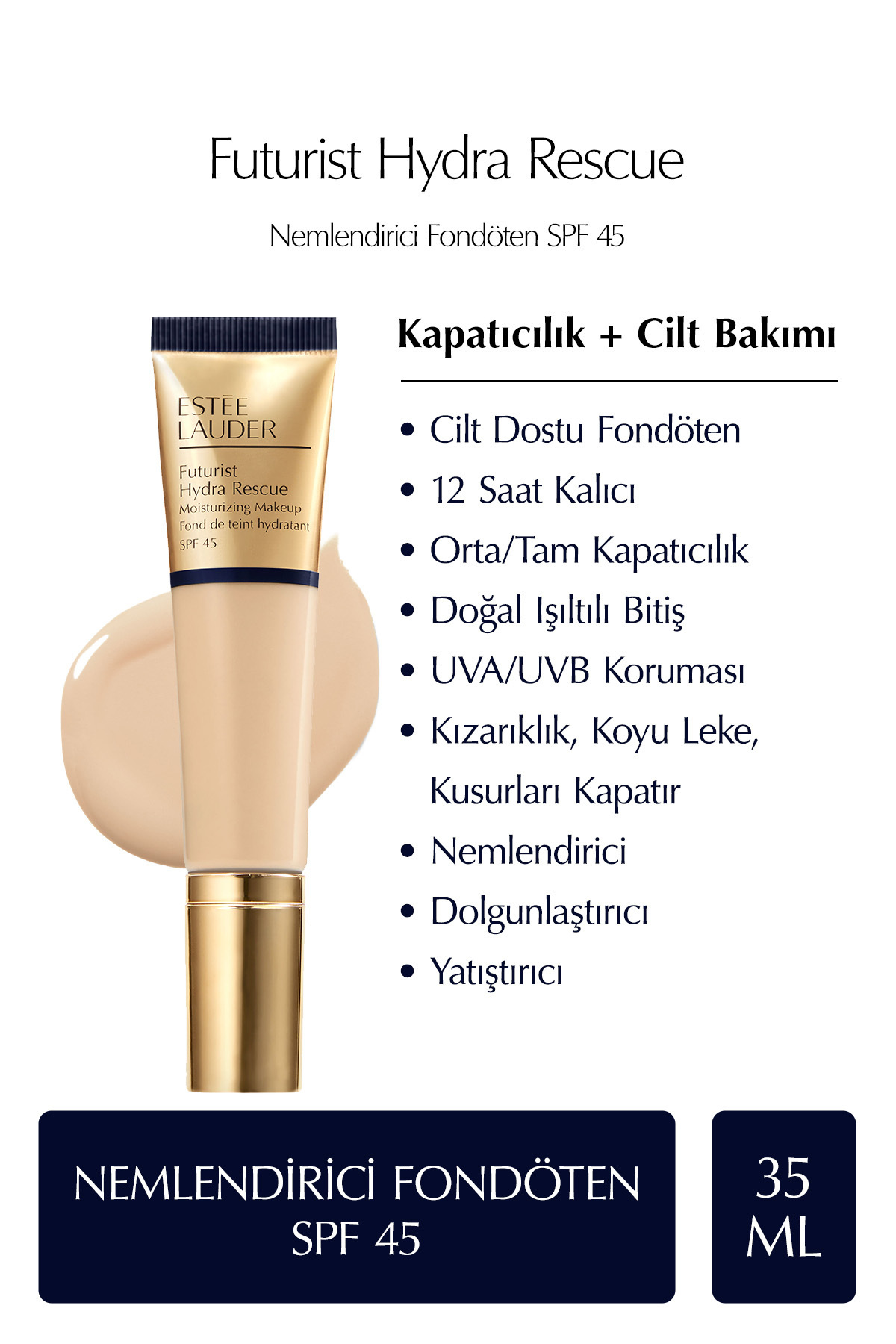 Estee Lauder آرایش پایه مرطوب کننده فیوچریست SPF 45 حجم 35 میلی لیتر رنگ 1W2 شن