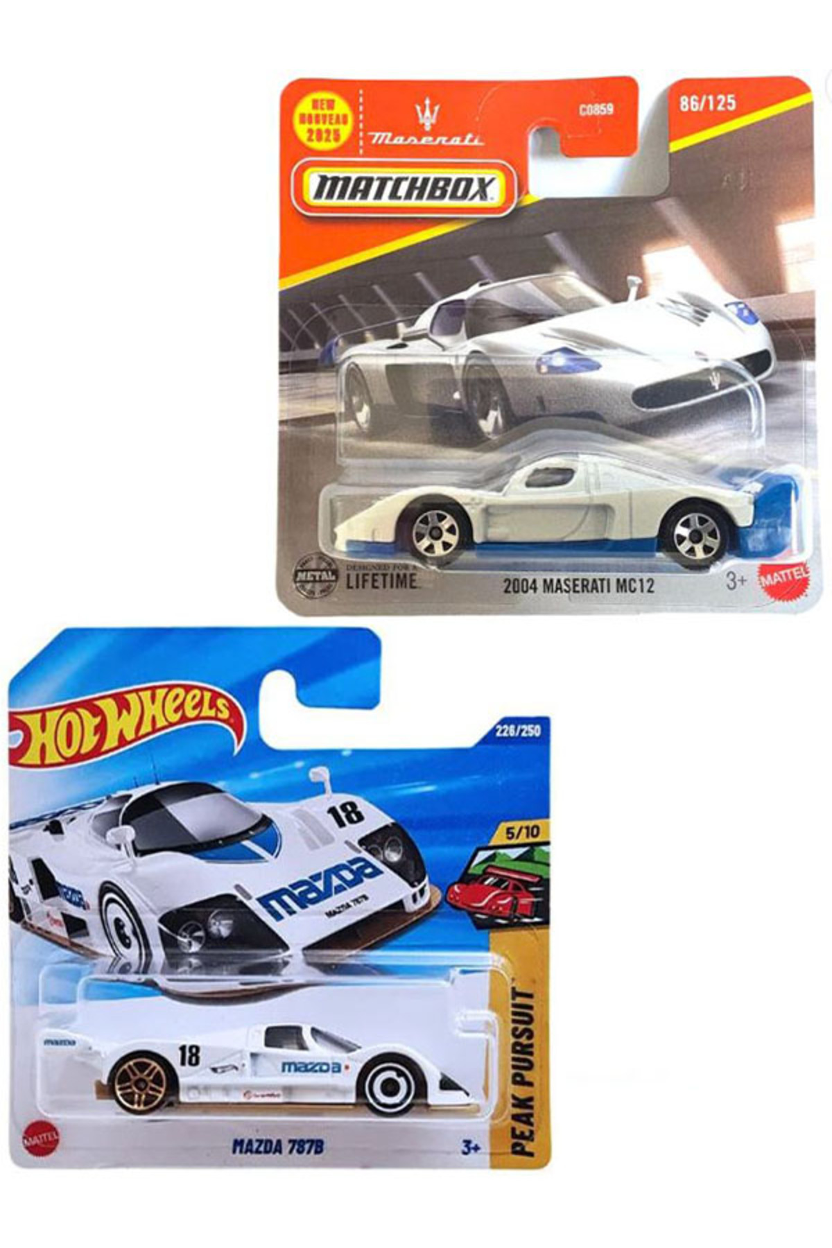 ماشین اسباب بازی مجموعه 2 مزدا 787B & جعبه کبریت 2004 MASERATI MC12 1 64 سفید از ترکیه HOT WHEELS