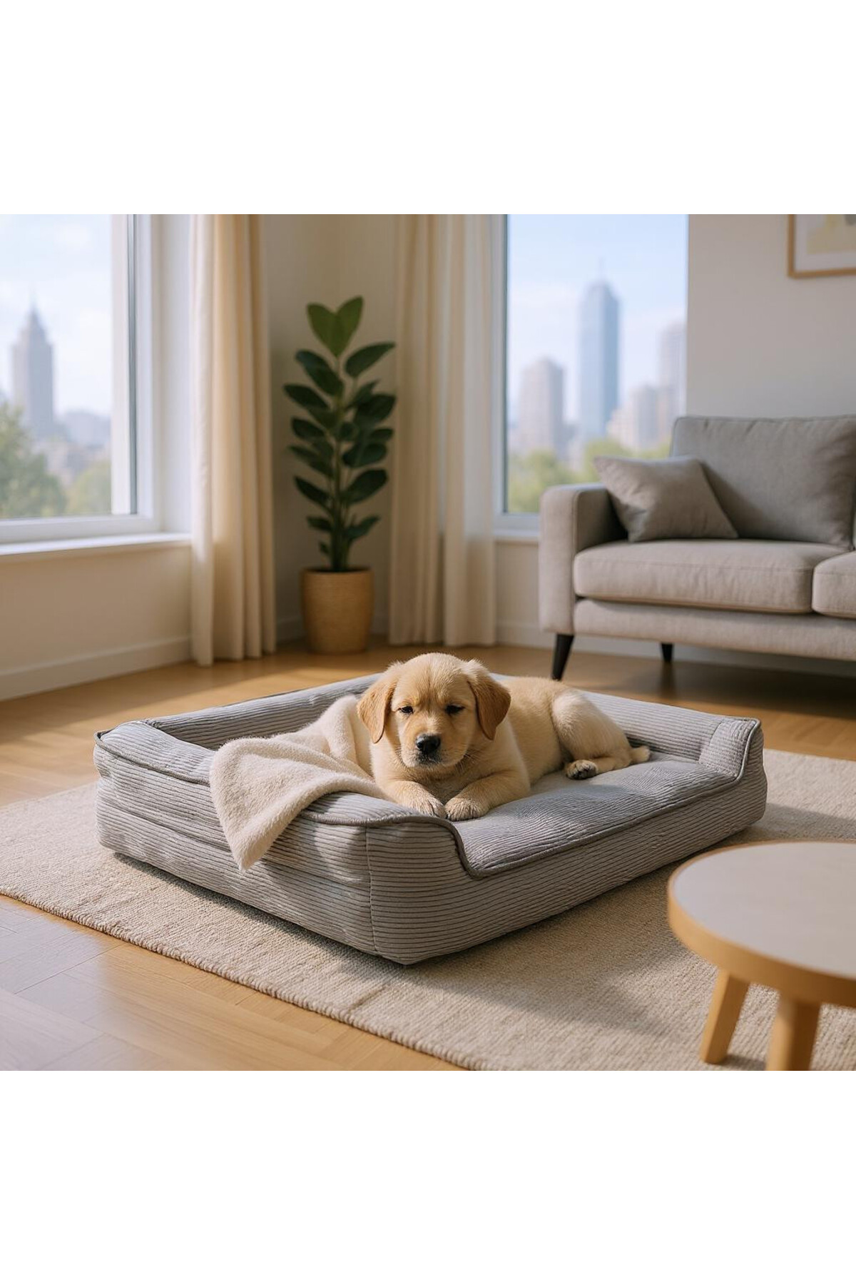 جای خواب سگ ویسکوپت ViscoPet Premium Sofa با فوم بلوکی، روکش محافظ و زیپ خاکستری