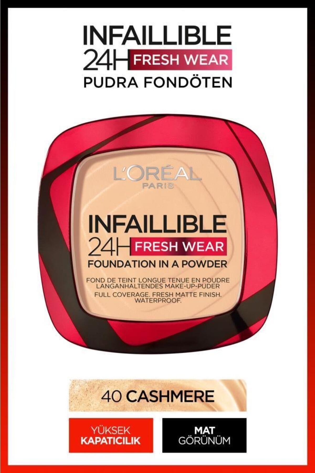 ریمل TELESCOPIC GOLD مشکی و INFAILLIBLE 24H بنیاد پودر سایش تازه 40 CASHMERE L'Oreal Paris