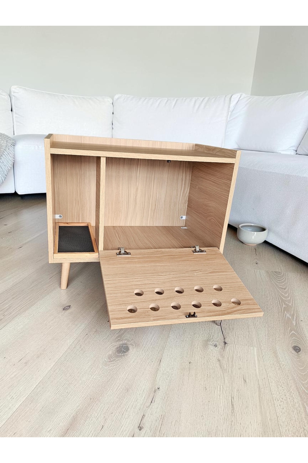 توالت سرپوشیده گربه MDF رنگ بلوطی آهشاپ‌سیتی AHŞAPCİTY بژ