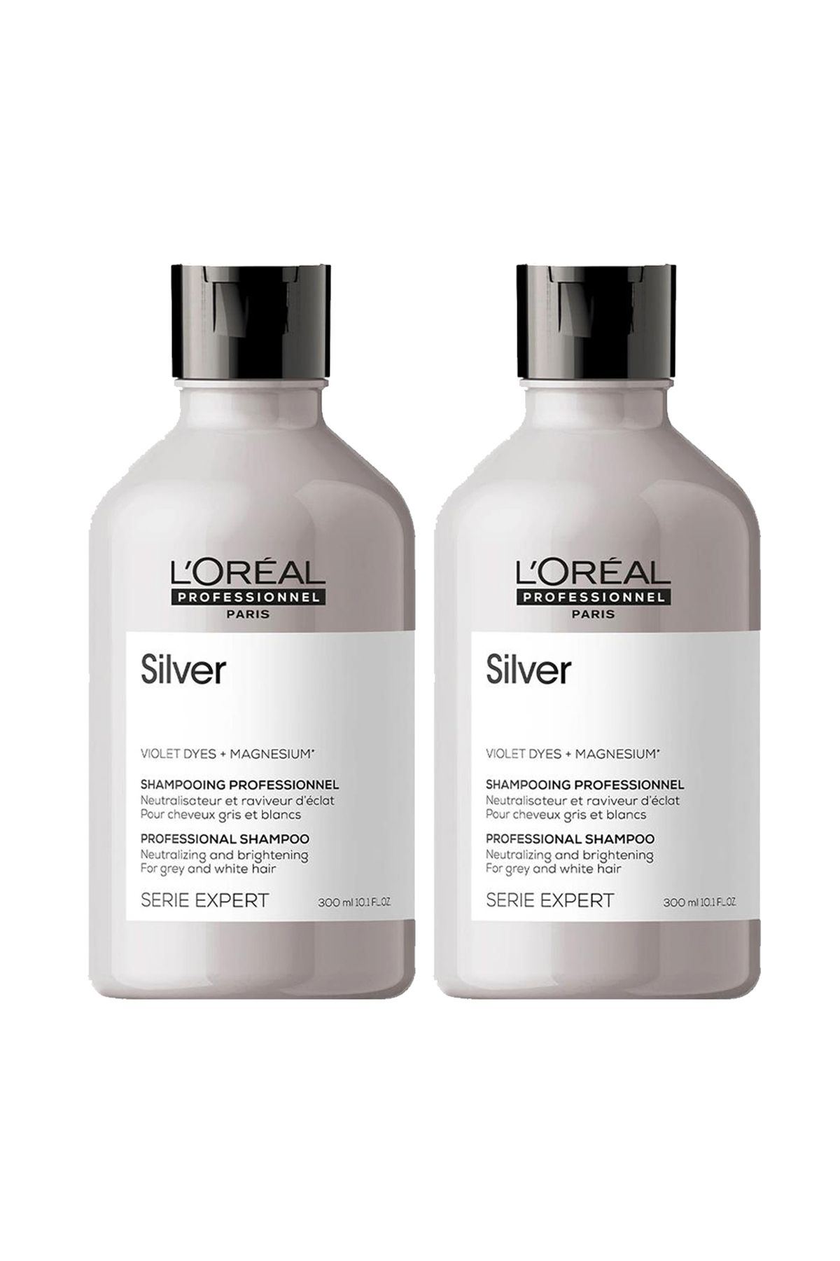 شامپو مردانه و زنانه SERIE EXPERT SILVER بسیار سبک زرد خاکستری سفید برای تعادل رنگ بنفش 2 قطعه L'oreal Professionnel
