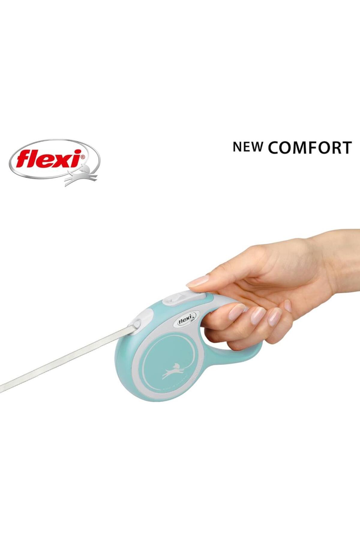 قلاده اتوماتیک پیاده‌روی سگ و گربه فلکسی Flexi New Comfort، آبی روشن، سایز XS