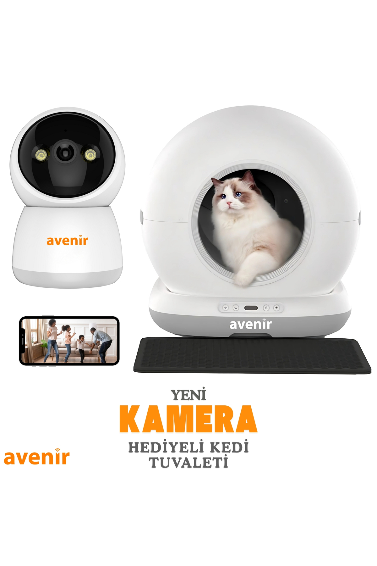 توالت هوشمند و خودکار گربه آونیر AVENİR مدل AV-CB02W-S214 با دوربین هدیه و مخزن ۷۵ لیتری