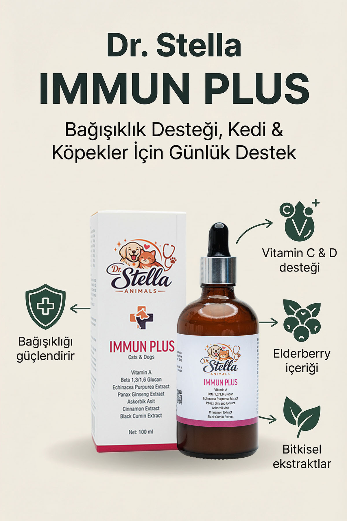 قطره Immun Plus دکتر استلا انیمالز Dr. Stella Animals، ۵۰ میلی‌لیتر