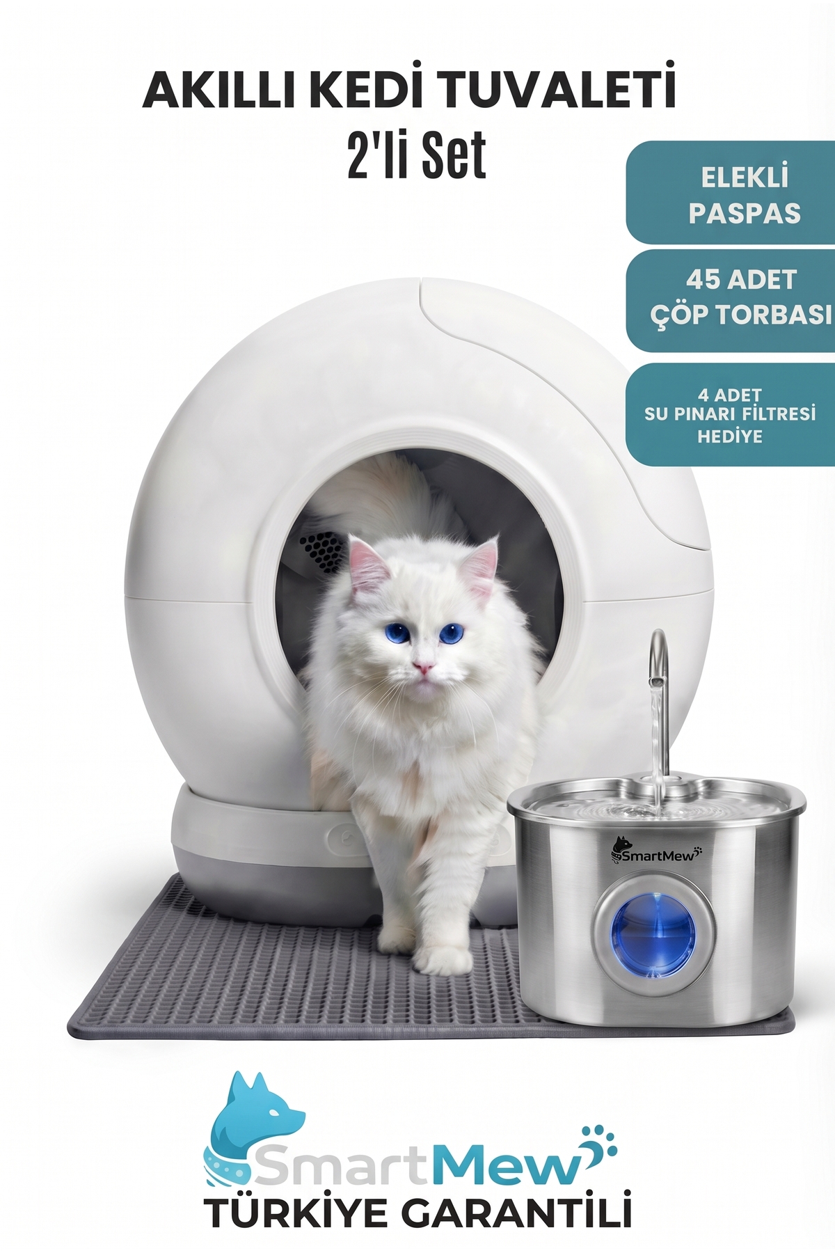 توالت خودکار گربه و آبخوری گربه اسمارت‌میو SmartMew مدل SCE003 همراه آبخوری S15B