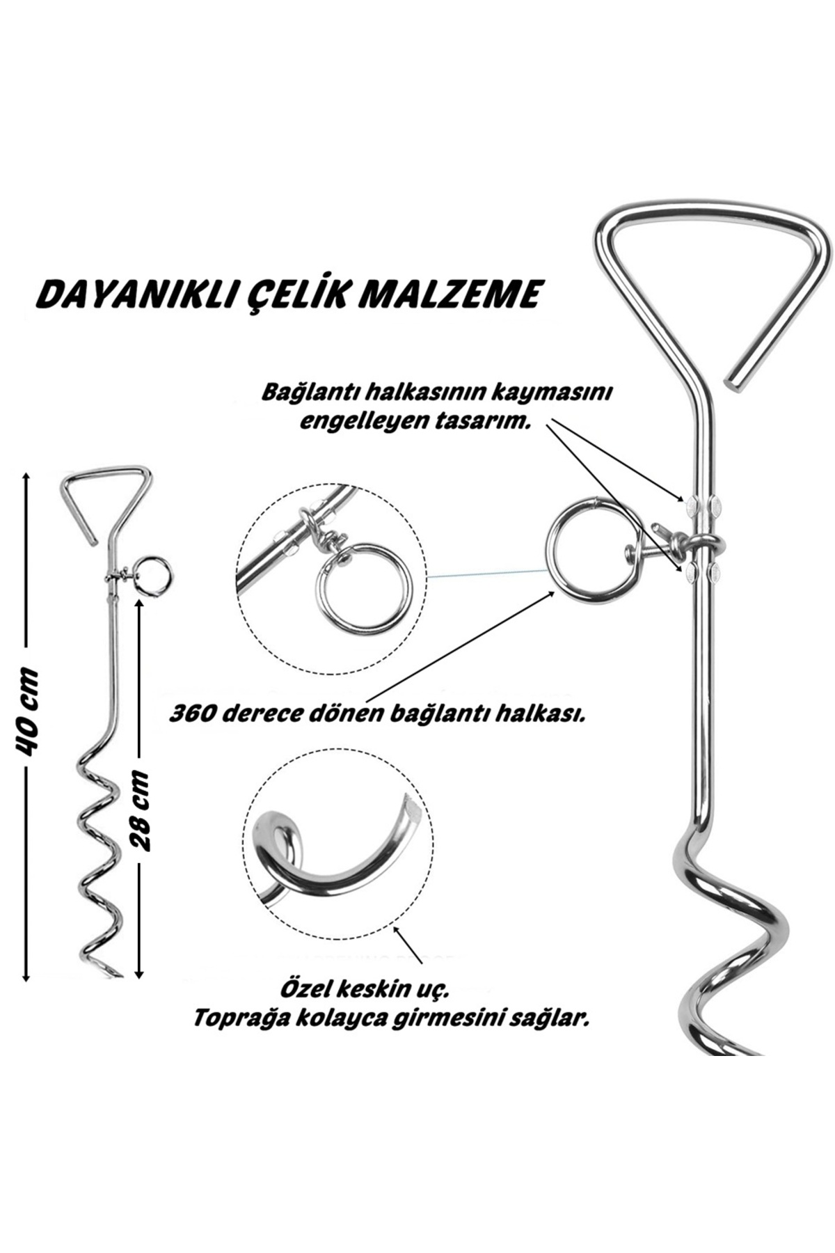 میخ مارپیچی مهار سگ نونبل Nunbell Professional، ۴۰ سانتی‌متر × ۸ میلی‌متر، مدل p800