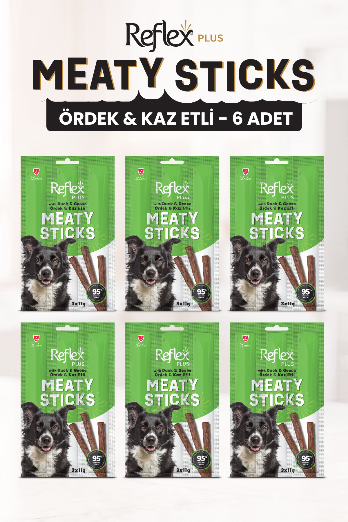 چوب تشویقی سگ رفلکس Reflex Plus Meaty Sticks با گوشت اردک و غاز، بسته شش‌تایی 11GR