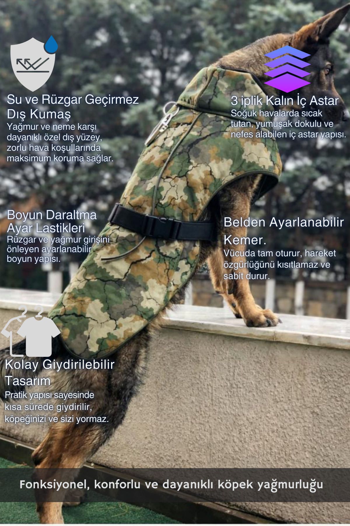 بارانی سگ نژاد بزرگ سالیا استور Salya Store مدل BY-CAMO، طرح Pixel & Earth Camo، سبز، ۹ تا ۵۵ کیلوگرم