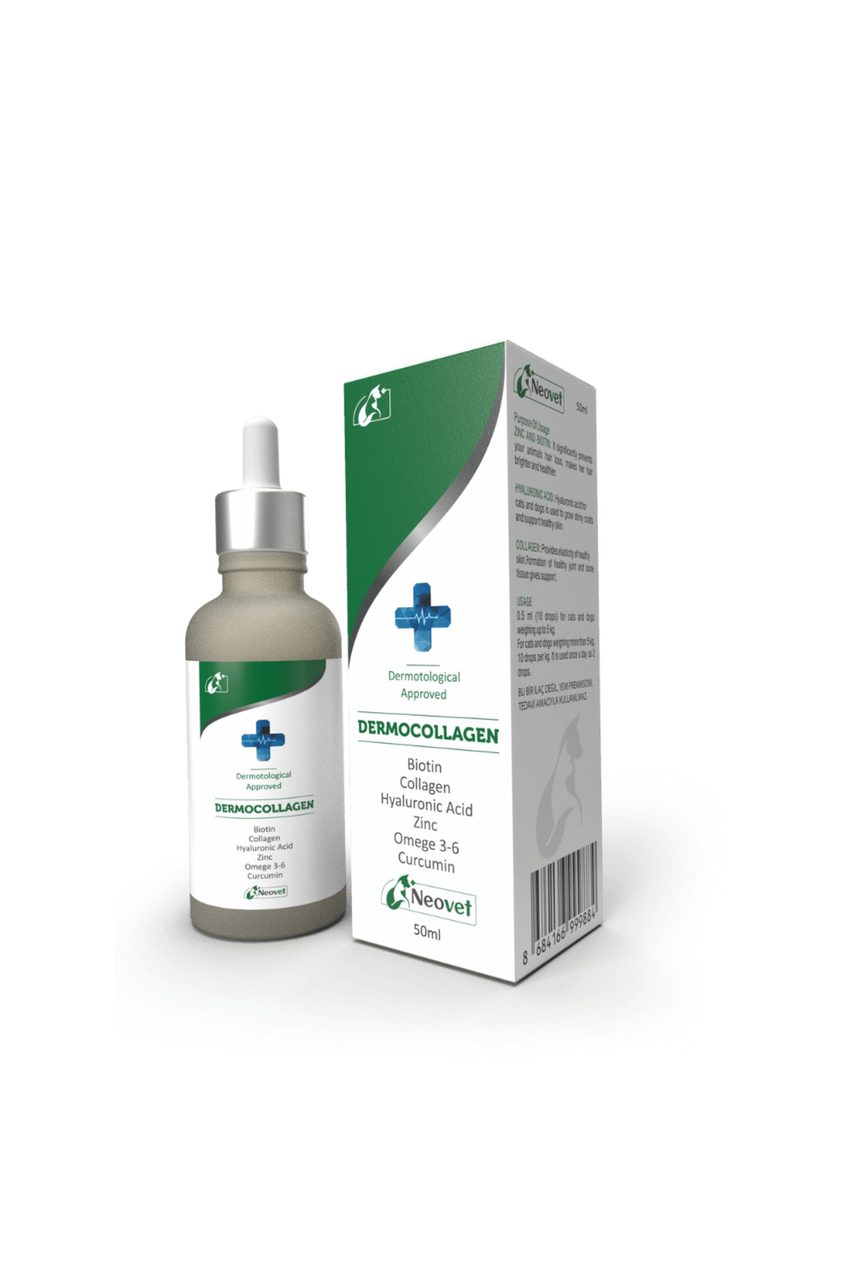 مکمل قطره‌ای گربه و سگ نئووت Neovet Dermocollagen برای پشتیبانی از پوست و ریزش مو