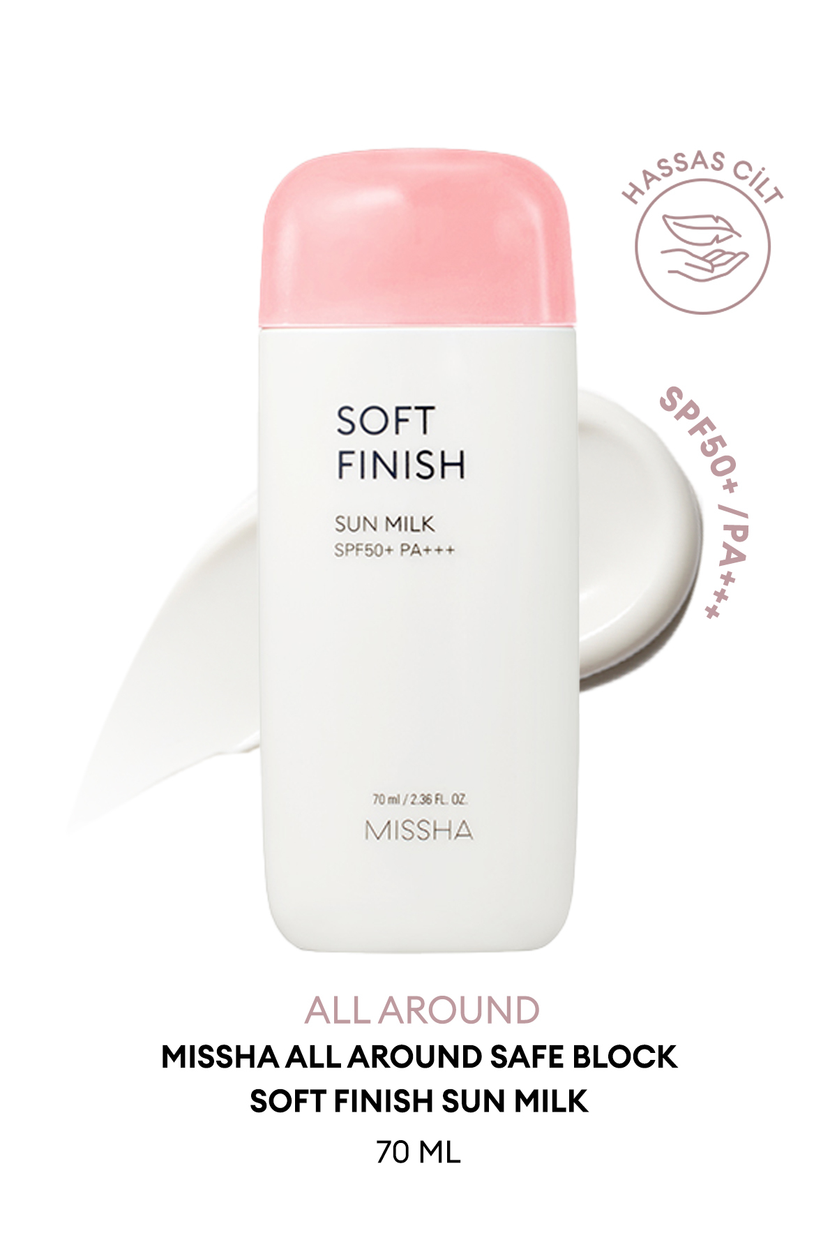 کرم شیر ضد آفتاب Soft Finish محافظت کننده Spf50+pa+++ برای پوست های حساس 70میل میشا Missha