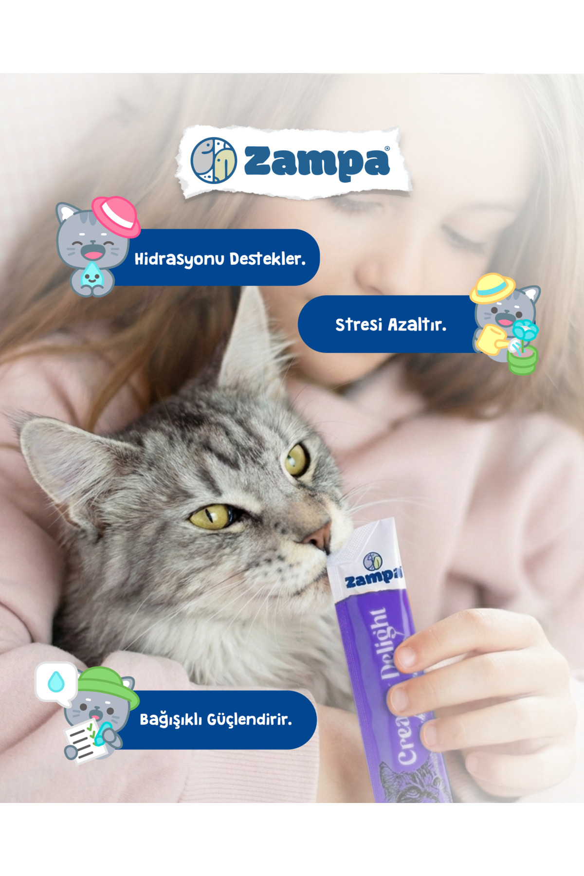 تشویقی کرمی گربه زامپا Zampa Creamy Delight، طعم تن و کریل، ۱۶ گرم × ۵