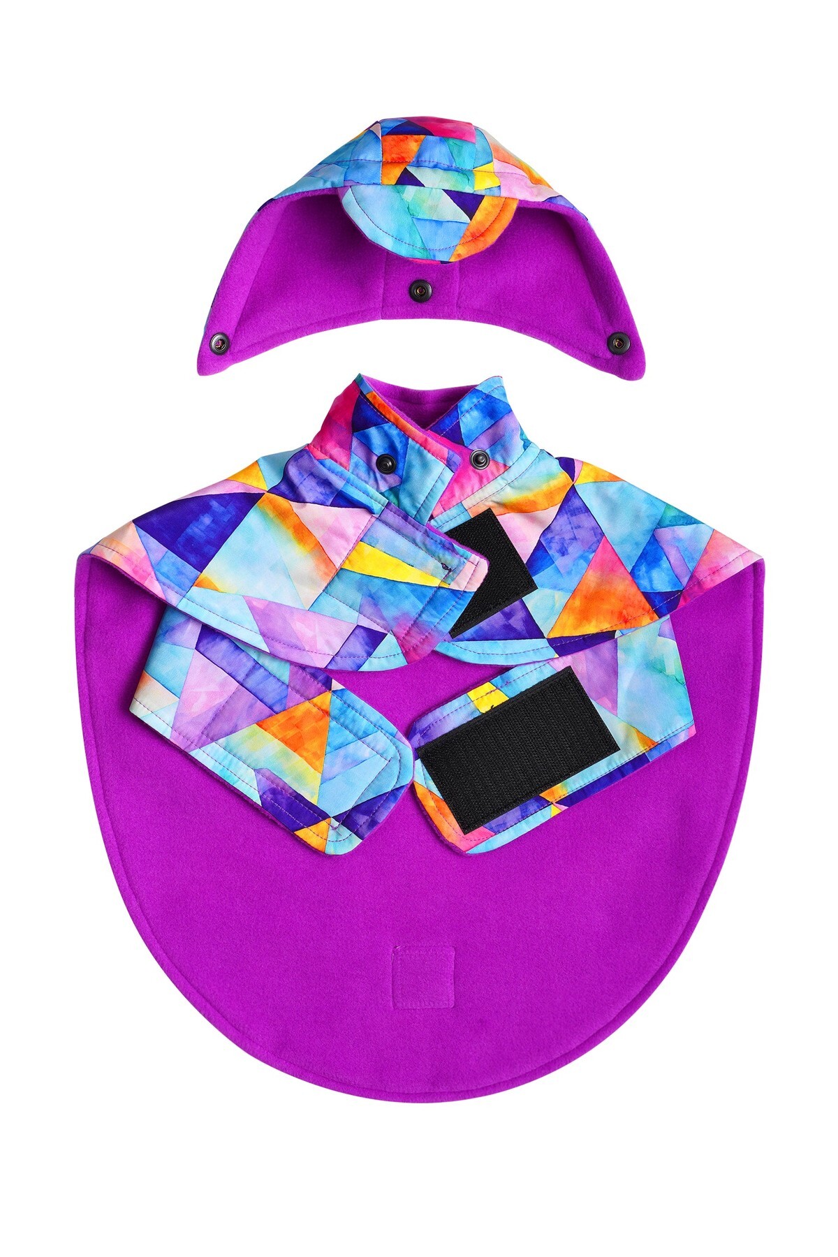 بارانی پانچویی سگ فورامور Fouramour مدل Watercolor Geometric Mosaic، آستر پلار، ضدآب، بنفش