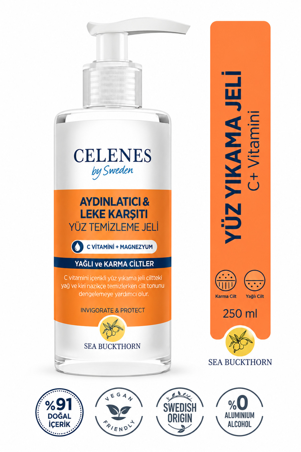 ژل شست‌وشوی صورت سلنس Celenes Sea Buckthorn برای پوست چرب و مختلط، ۲۵۰ میلی‌لیتر