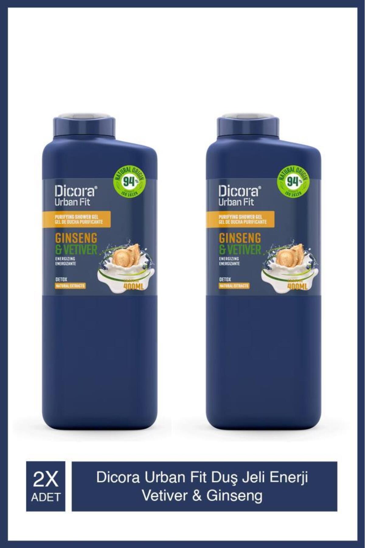 ژل دوش انرژی وتیور و جینسینگ دیکورا اوربان فیت DICORA URBAN FIT، بسته ۲ عددی ۴۰۰ میلی‌لیتری