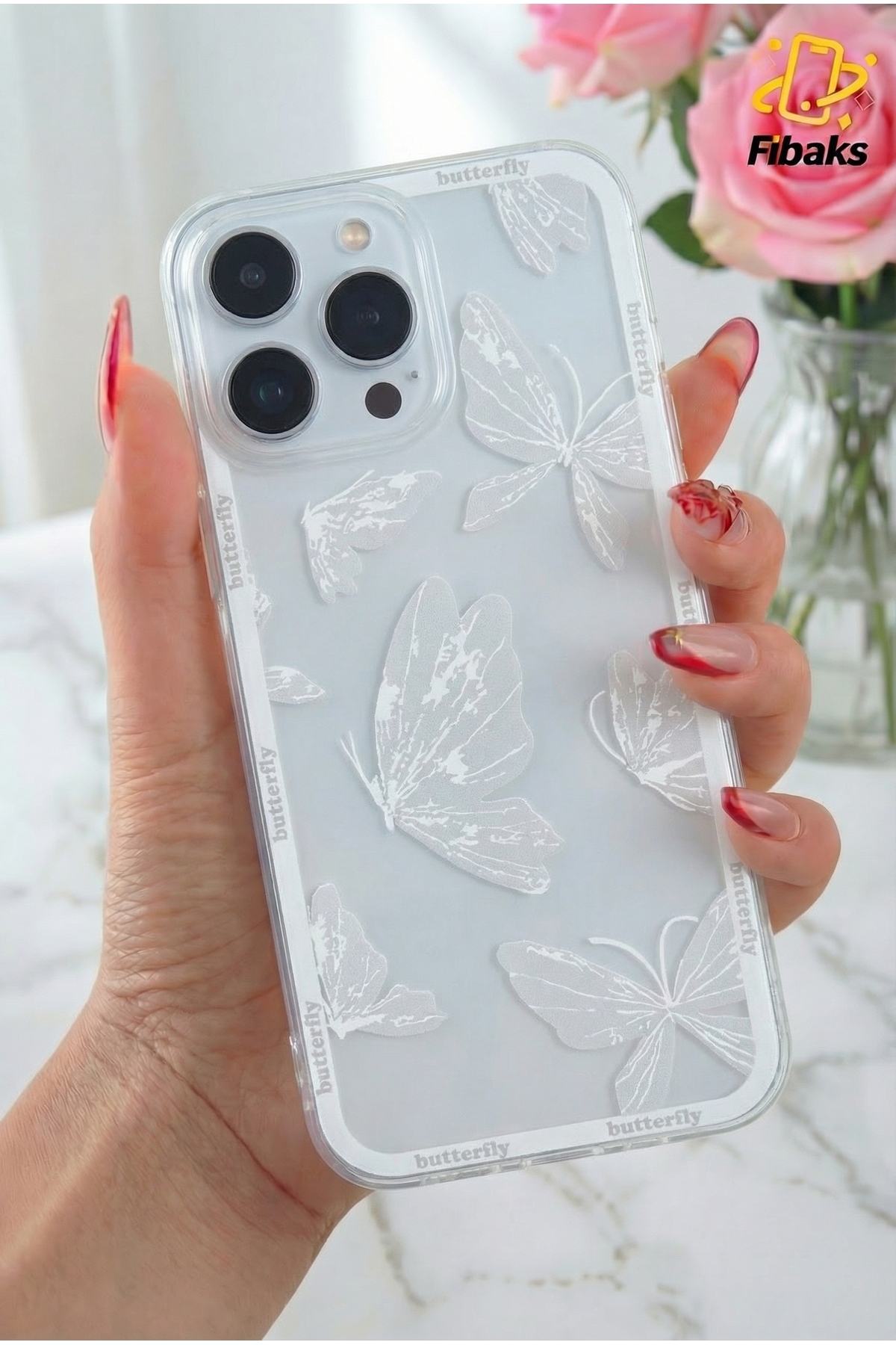 کاور و قاب پوشش محافظ سیلیکونی نرم پروانه ای شفاف با دوربین طرح دار APPLE IPHONE 13 PRO CASE فیبکس Fibaks