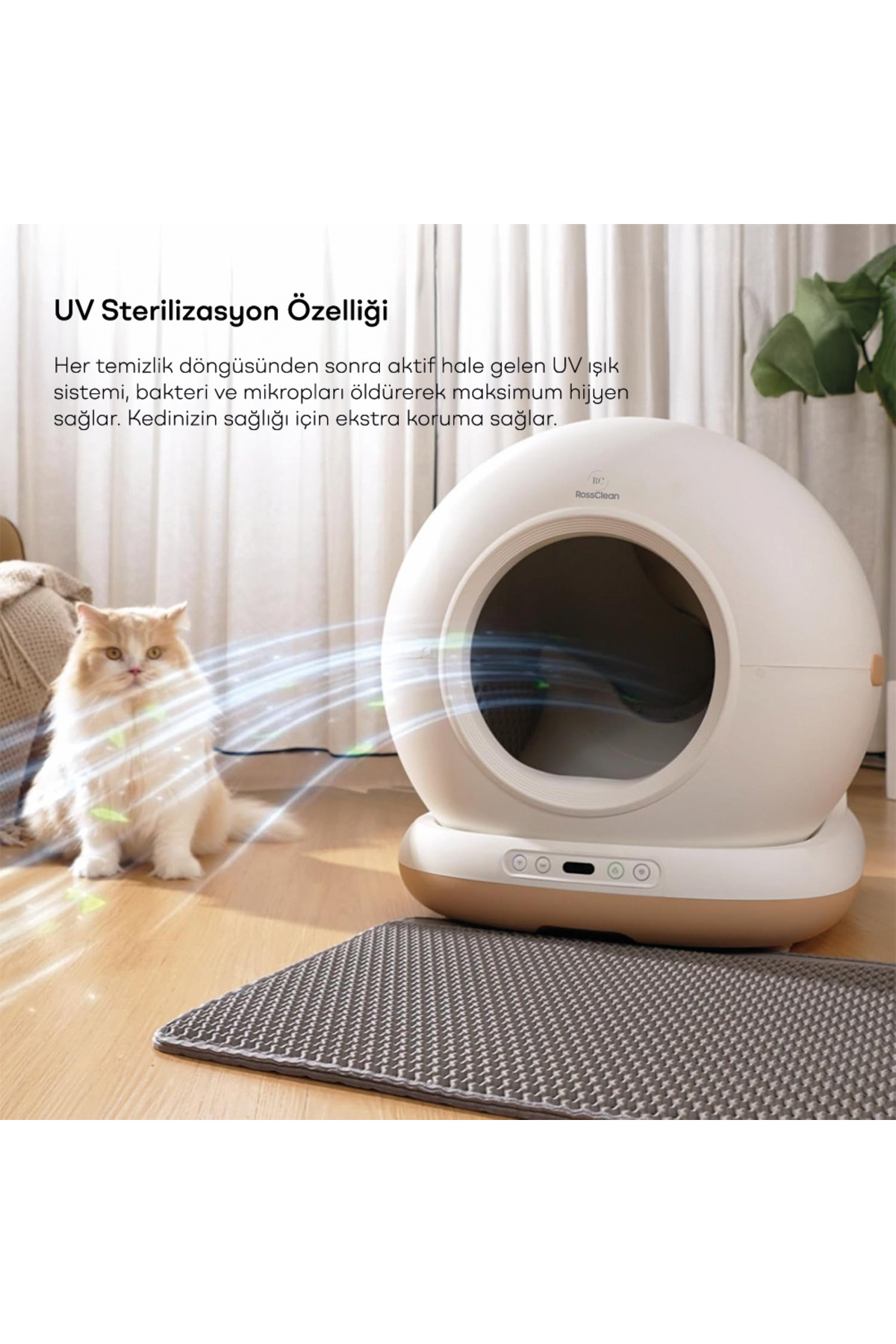 جعبه خاک هوشمند گربه راس‌کلین RossClean Pro، ۷۲ لیتر، با کارتریج بوگیر و پاک‌سازی UV