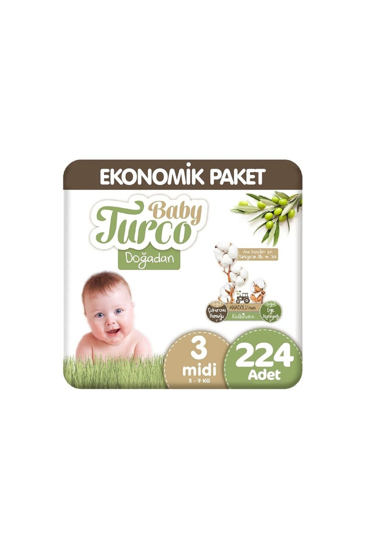 پوشک بچه اقتصادی ماهانه دوغادان شماره 3 میدی 224 عدد اورجینال Baby Turco