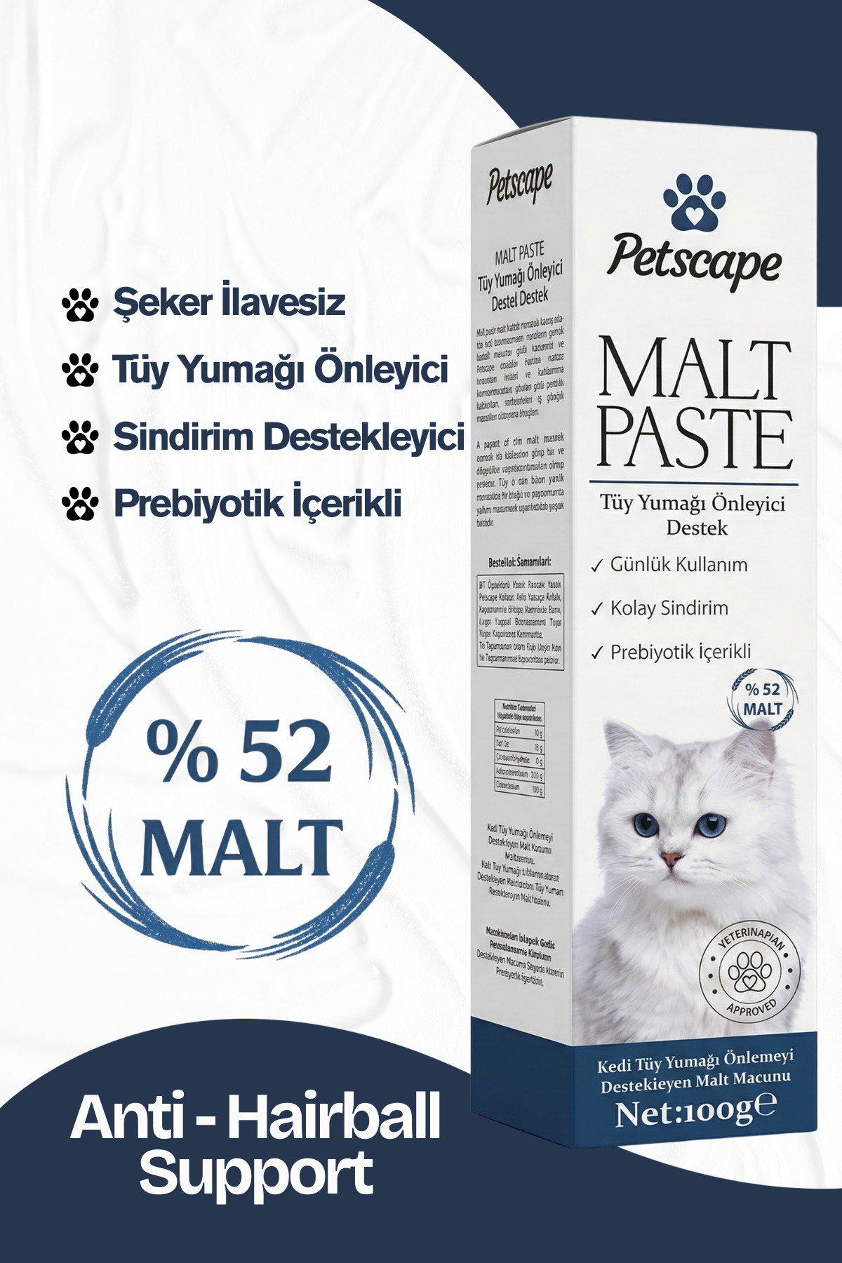 مکمل گربه پت‌اسکیپ Petscape، خمیر مولتی‌ویتامین و مالت به‌همراه قطره Plus+B