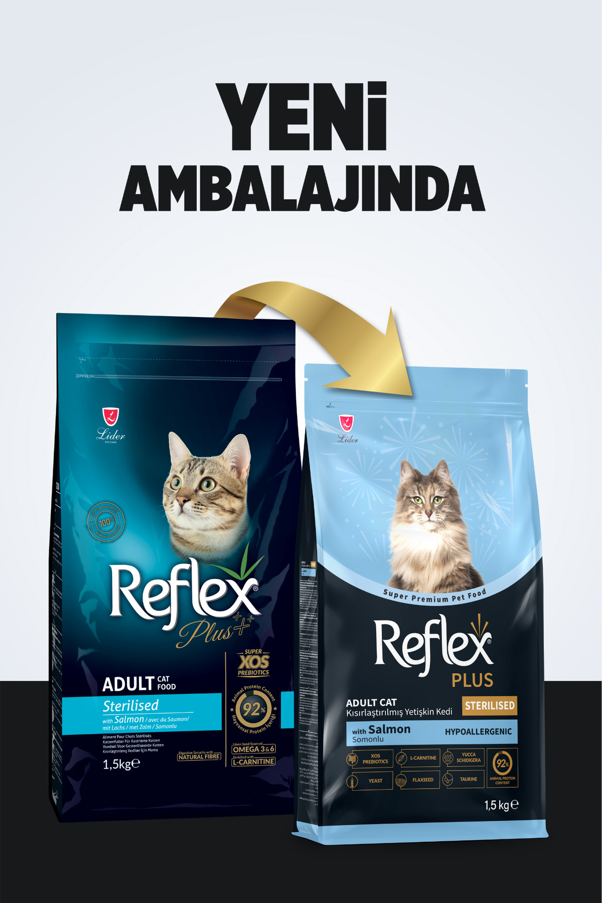 غذای خشک گربه بالغ عقیم‌شده رفلکس Reflex Plus با طعم سالمون، ۱٫۵ کیلوگرم × ۲ بسته 1,5 kg