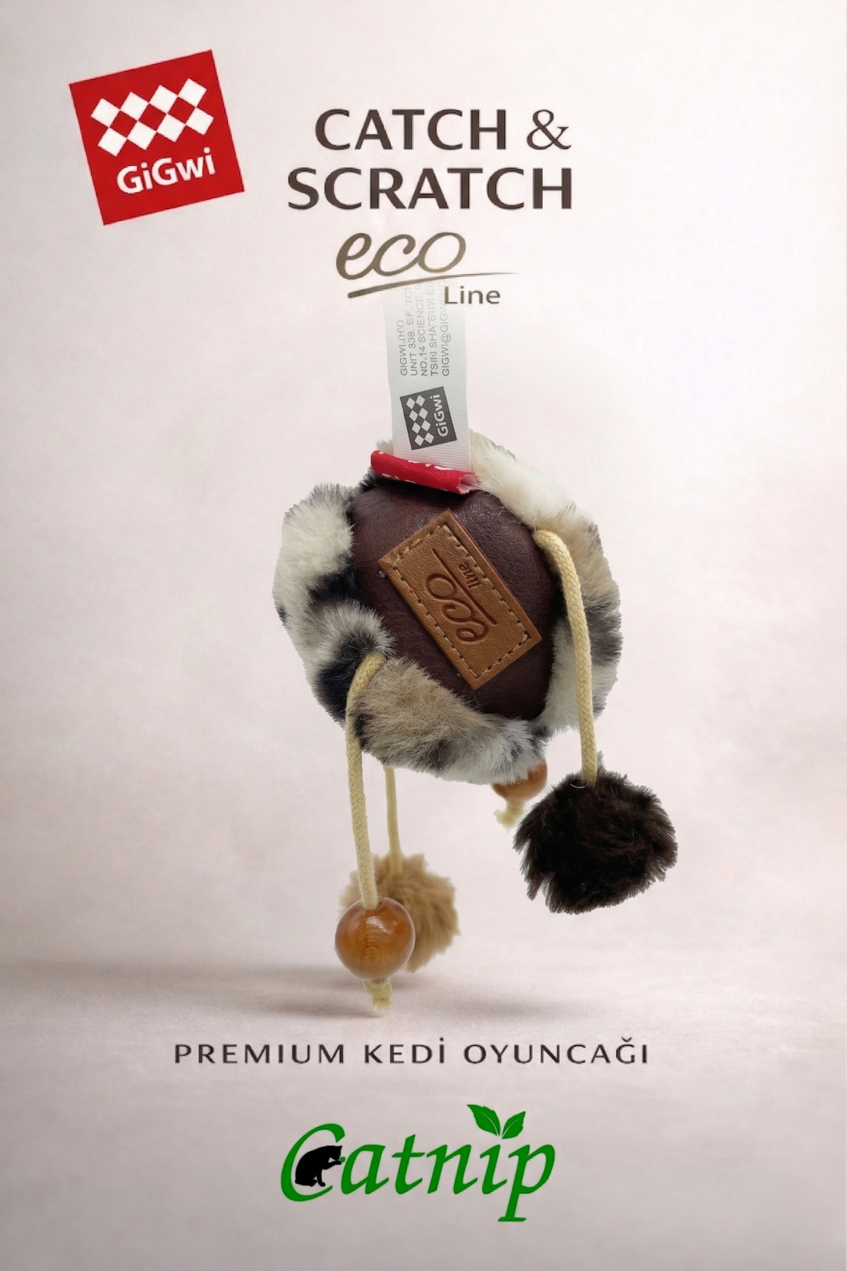 اسباب‌بازی توپ گربه حاوی کت‌نیپ Catch & Scratch Eco Line Ball، گیوی Gigwi مدل 9712، قهوه‌ای
