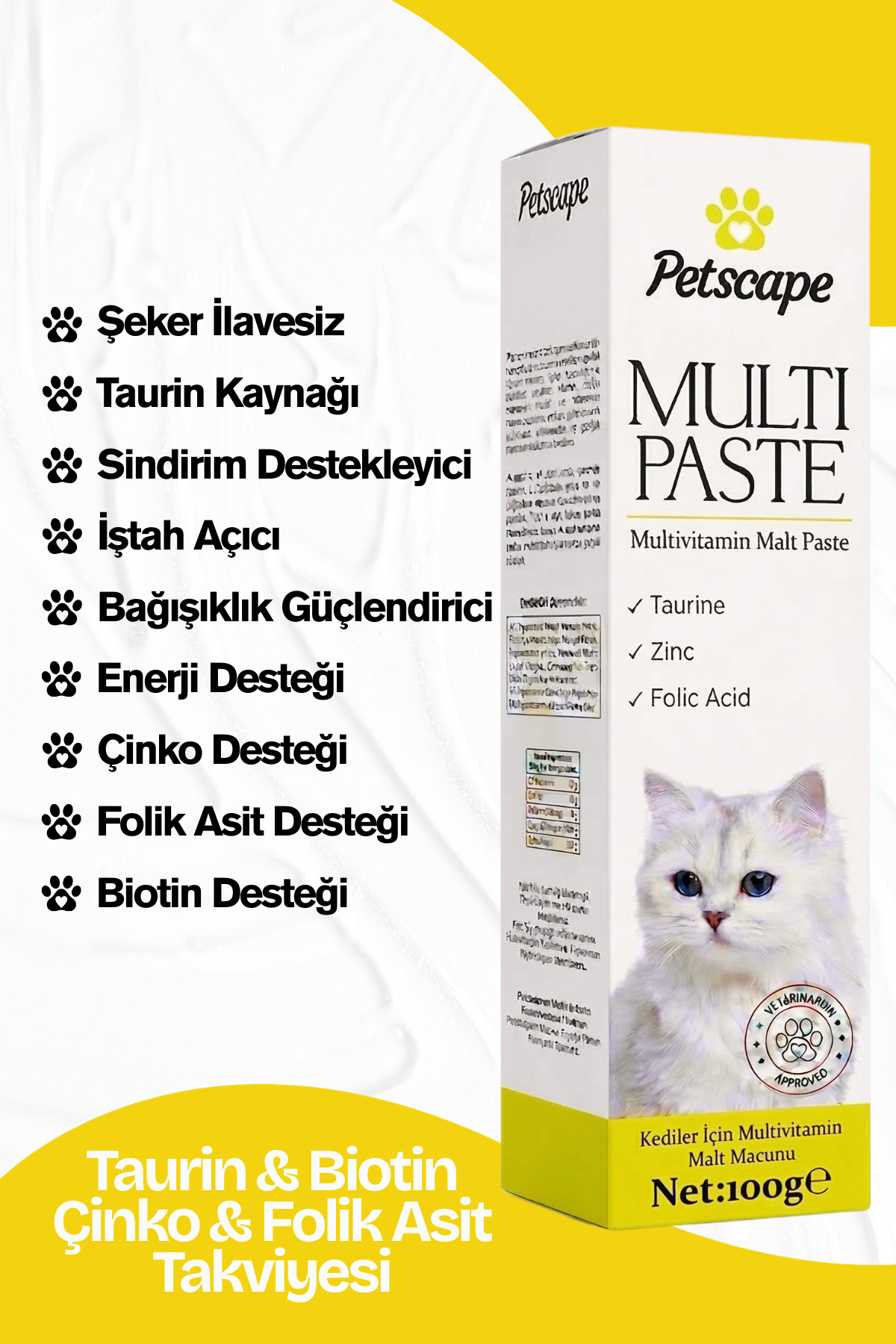 مکمل گربه پت‌اسکیپ Petscape، خمیر مولتی‌ویتامین و مالت به‌همراه قطره Plus+B