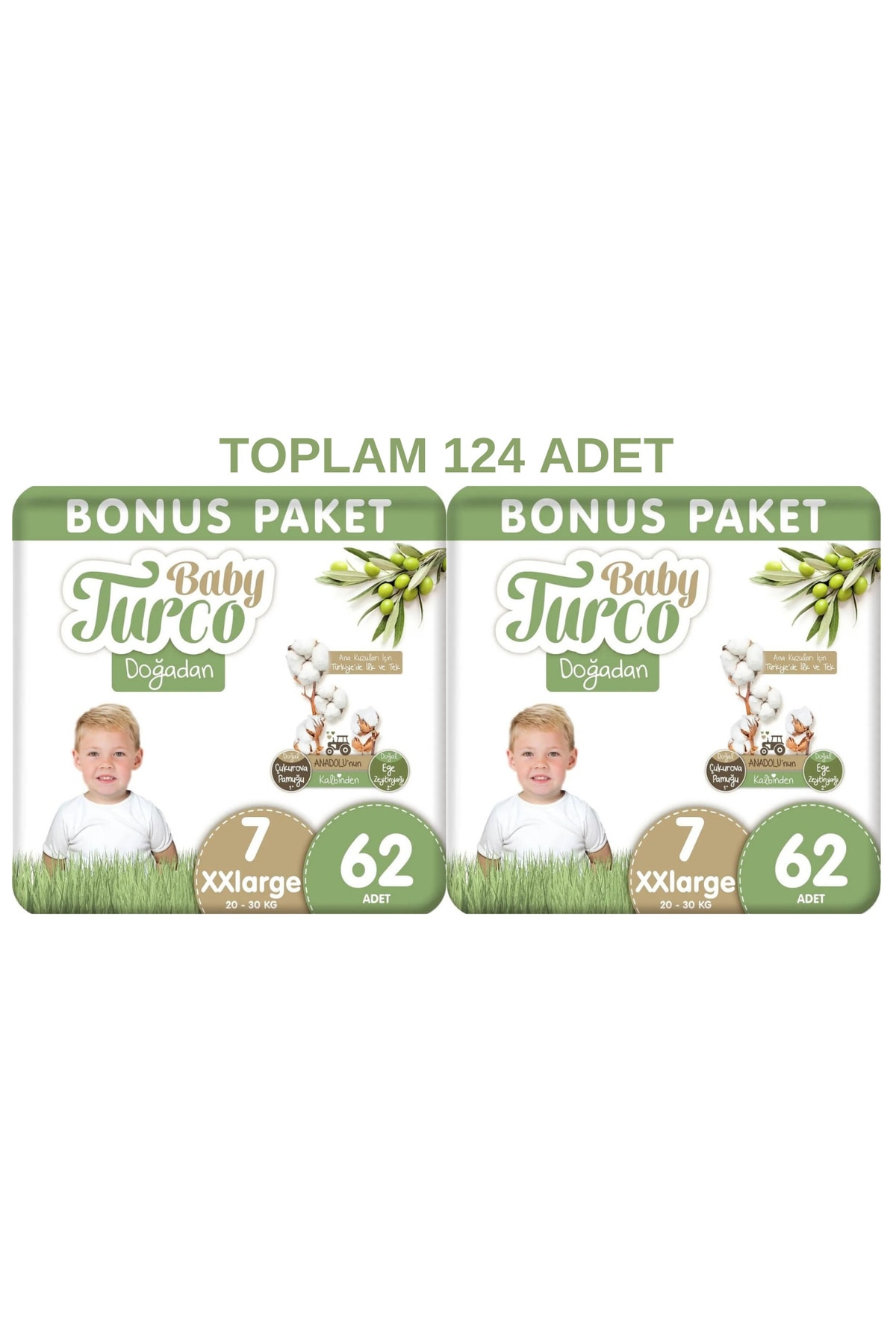 پوشک بچه شماره 7 از طبیعت 62X2 مجموع 124 قطعه اورجینال Baby Turco