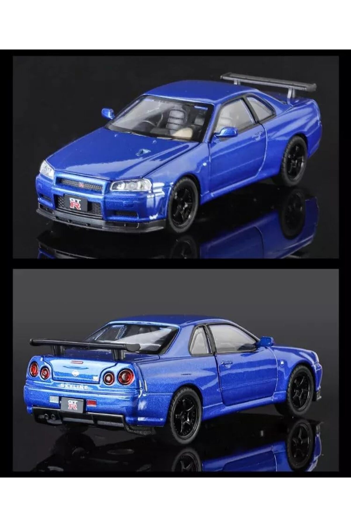 مدل خودرو مجموعه خودروهای فلزی NISSAN SKYLINE GTR R34 FAST AND FURIOUS 1:24 BLUE DIECAST با صدا و نور اورجینال alpmodel