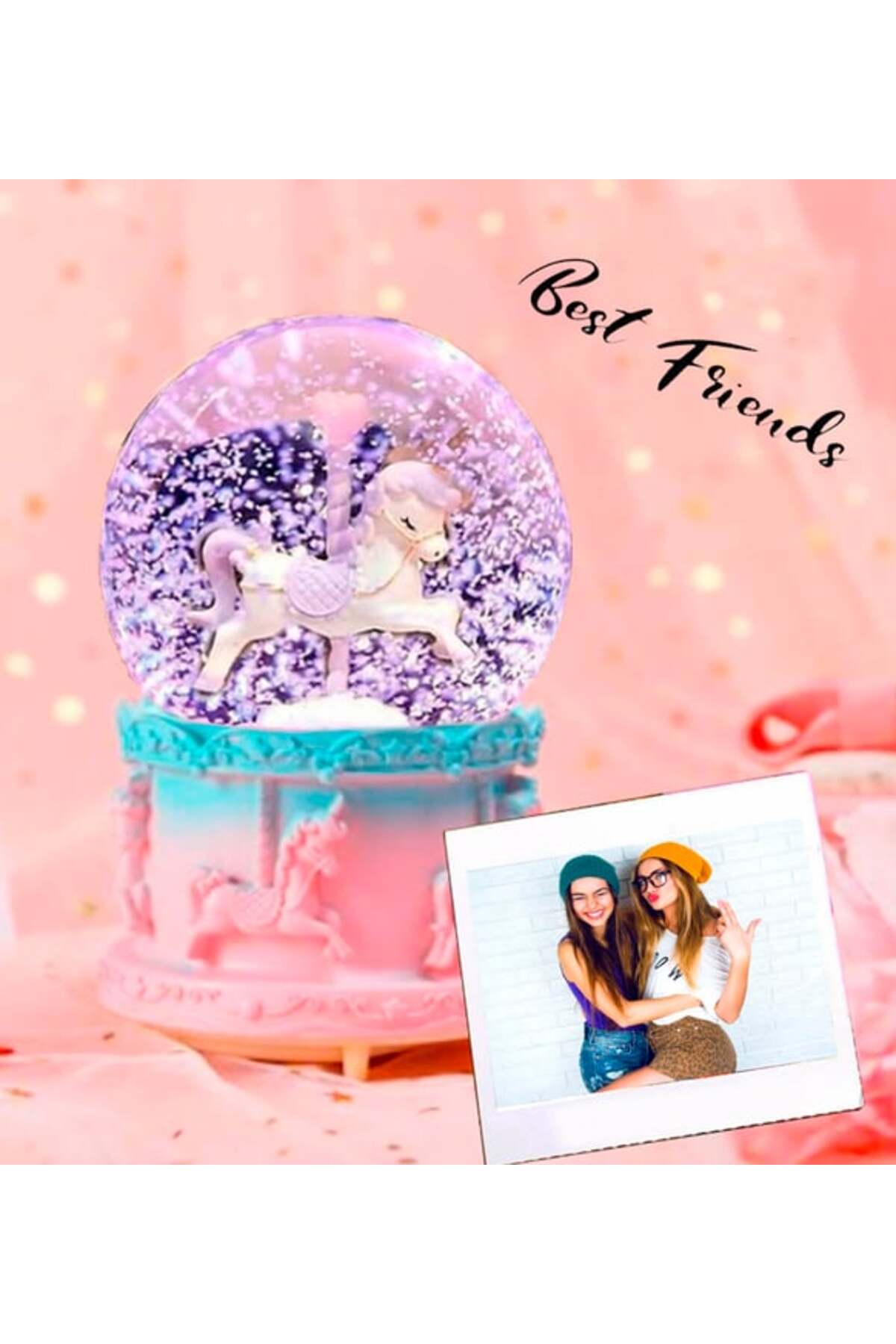 گوی برفی چرخ فلک شخصی شده با اندازه متوسط ​​روشنایی موزیکال از ترکیه keyfim shop