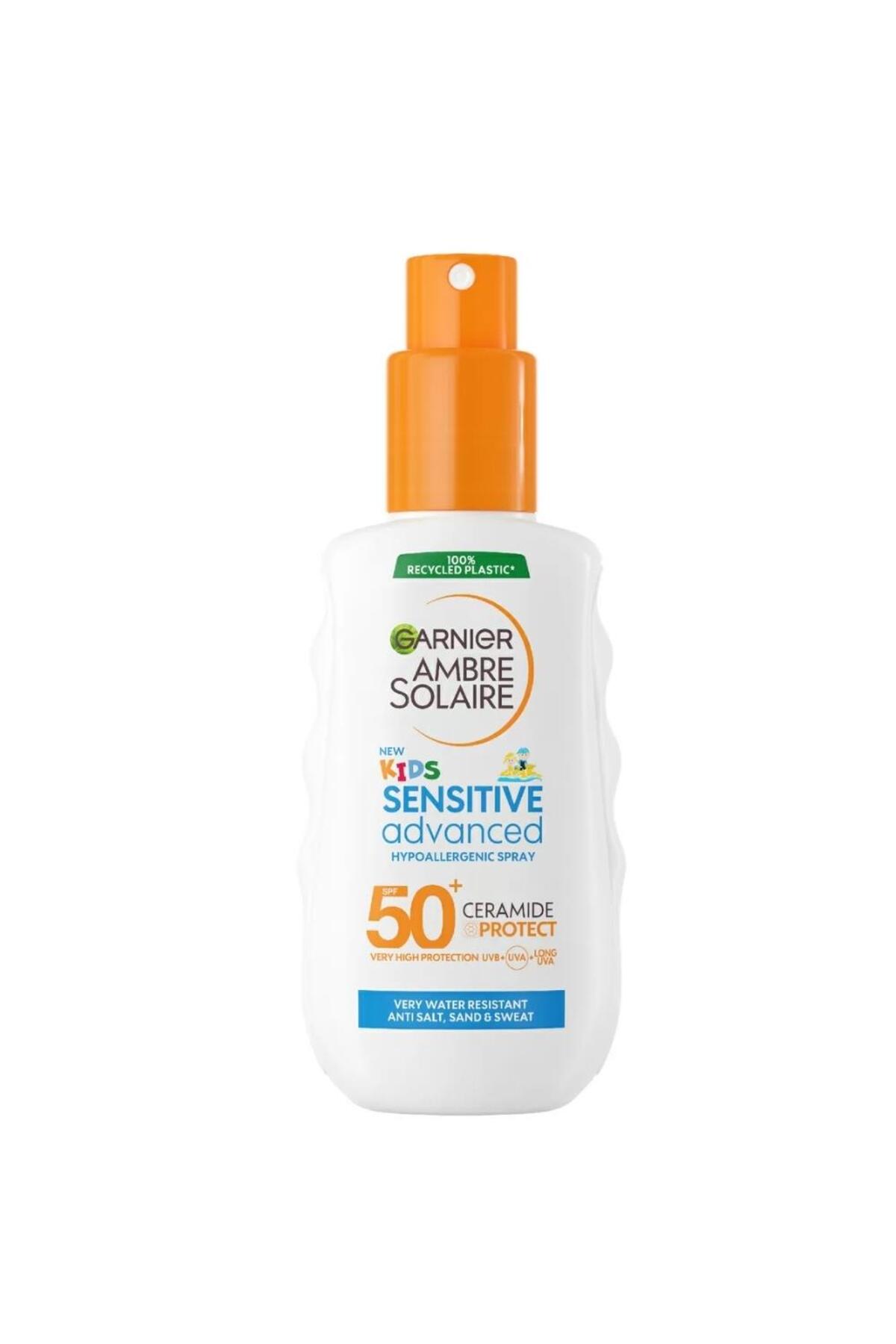کرم ضد آفتاب صورت دخترانه و پسرانه بچگانه AMBRE SOLAIRE حساس کودک پیشرفته HYPOALLERGENIC SUN SPREY SPF50+ 150 میل Garnier