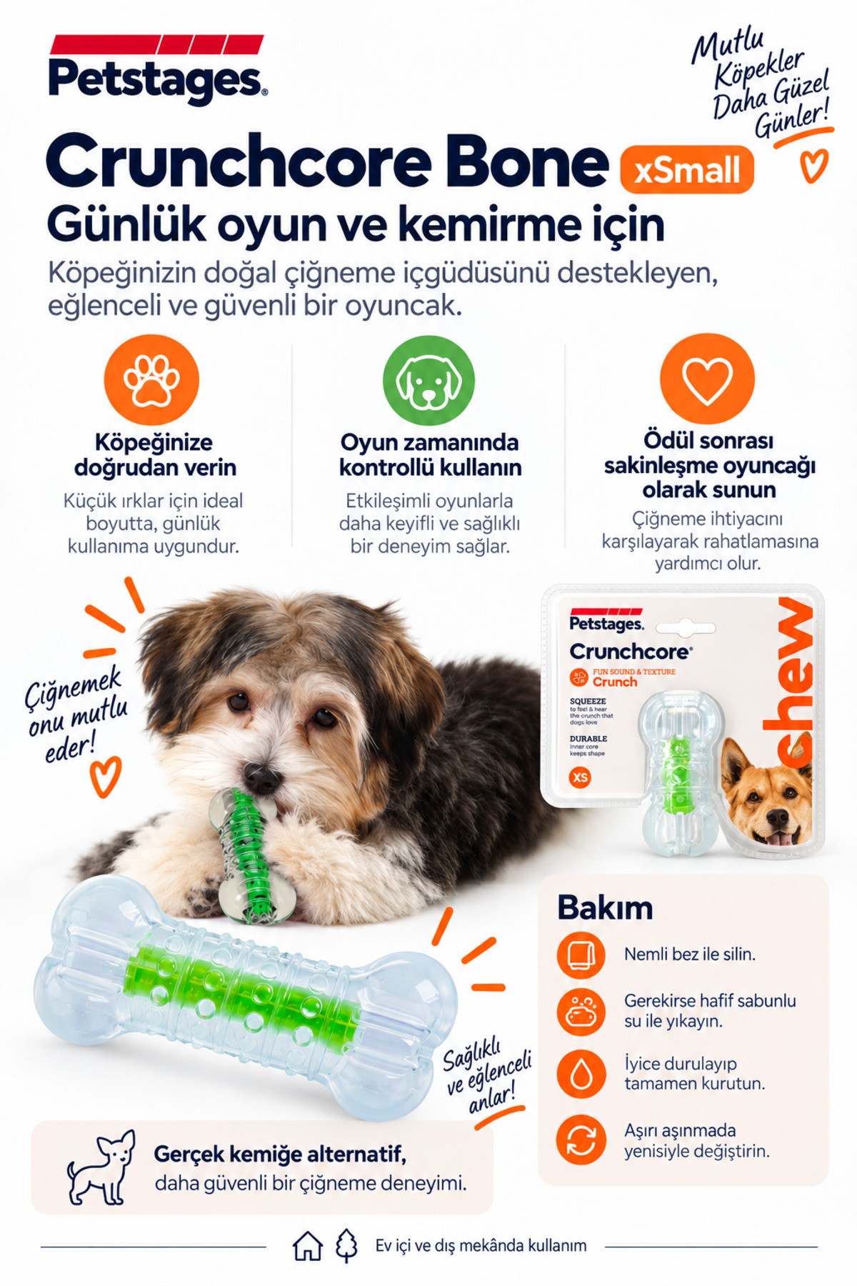 اسباب‌بازی جویدنی استخوانی سگ پت‌استیجز PetStages Crunchcore Bone، سایز XSmall سفید